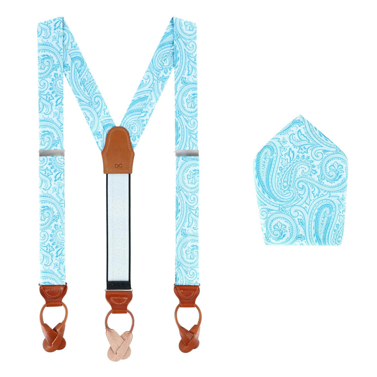 Sobee Paisley Silk Brace & Pocket Square Set - Light Blue
