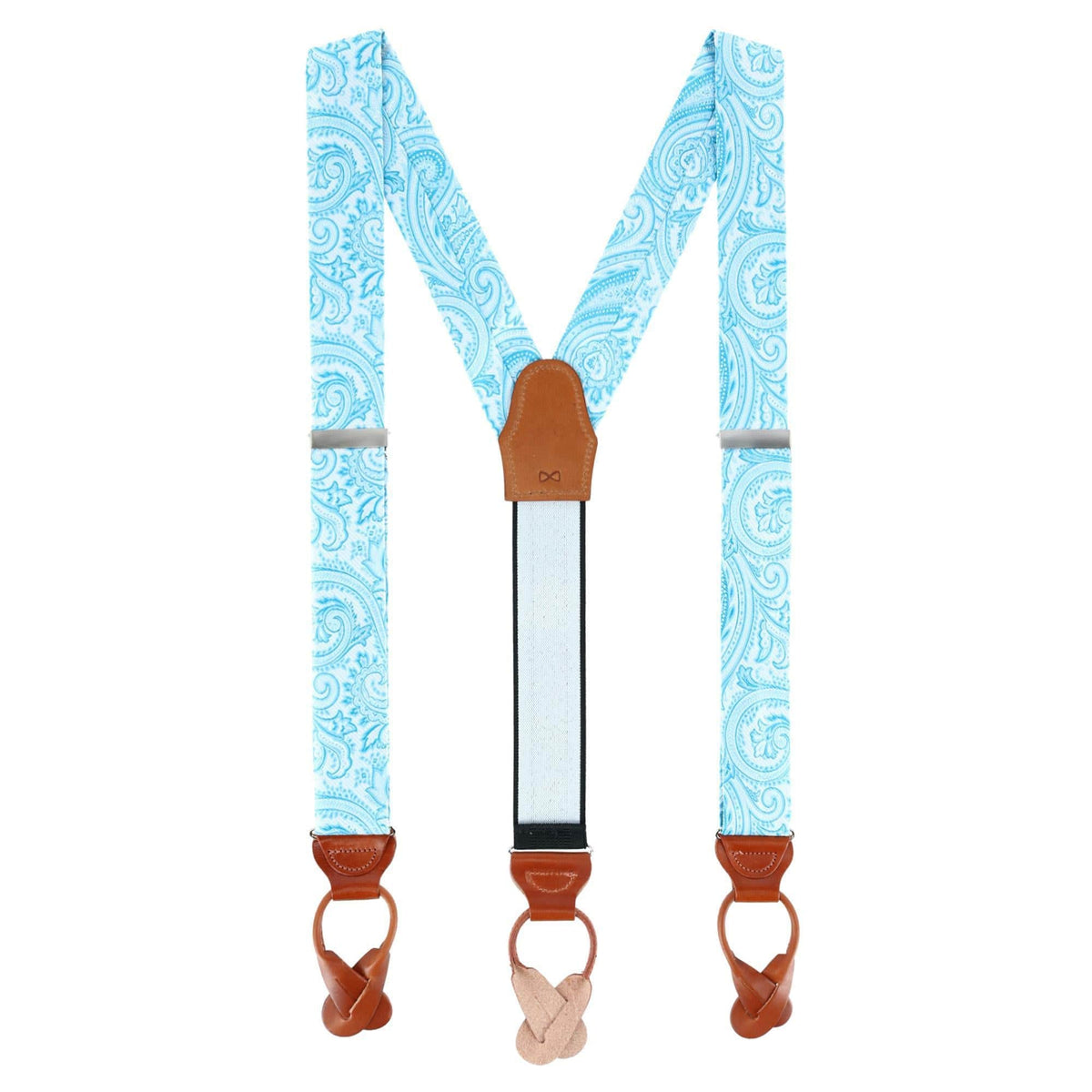 Sobee Paisley Silk Brace & Pocket Square Set - Light Blue