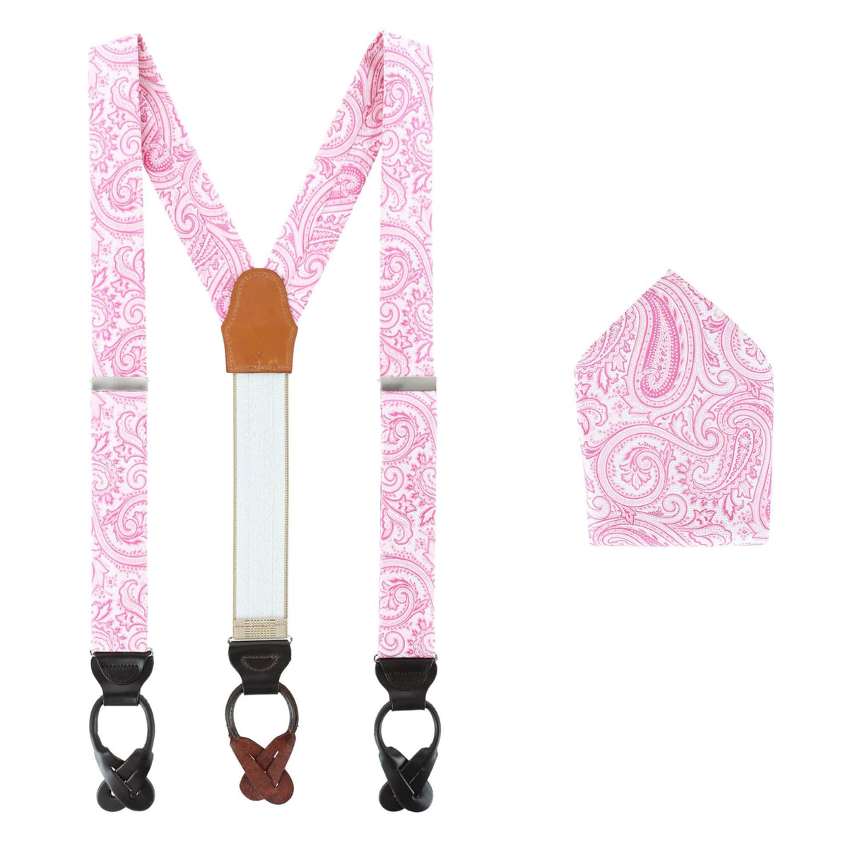Sobee Paisley Silk Brace & Pocket Square Set - Pink