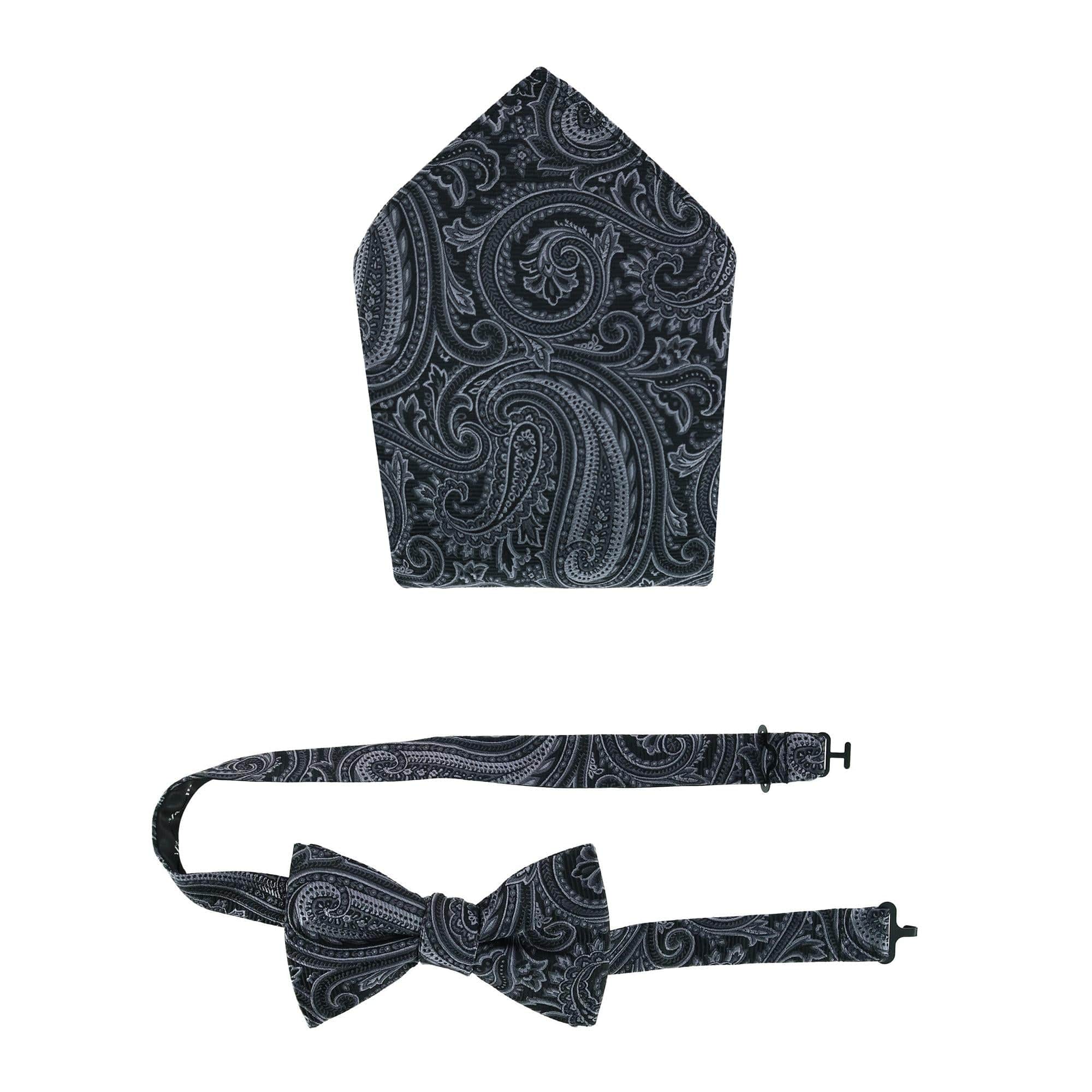 Sobee Paisley Silk Bow Tie & Pocket Square Set - Black