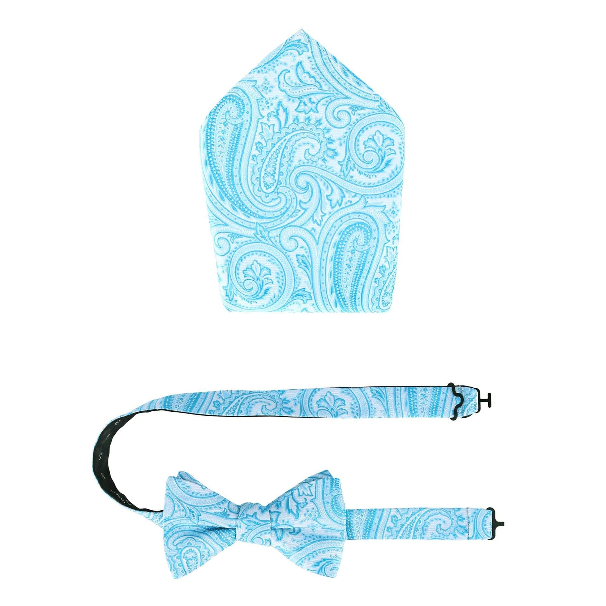 Sobee Paisley Silk Bow Tie & Pocket Square Set - Light Blue