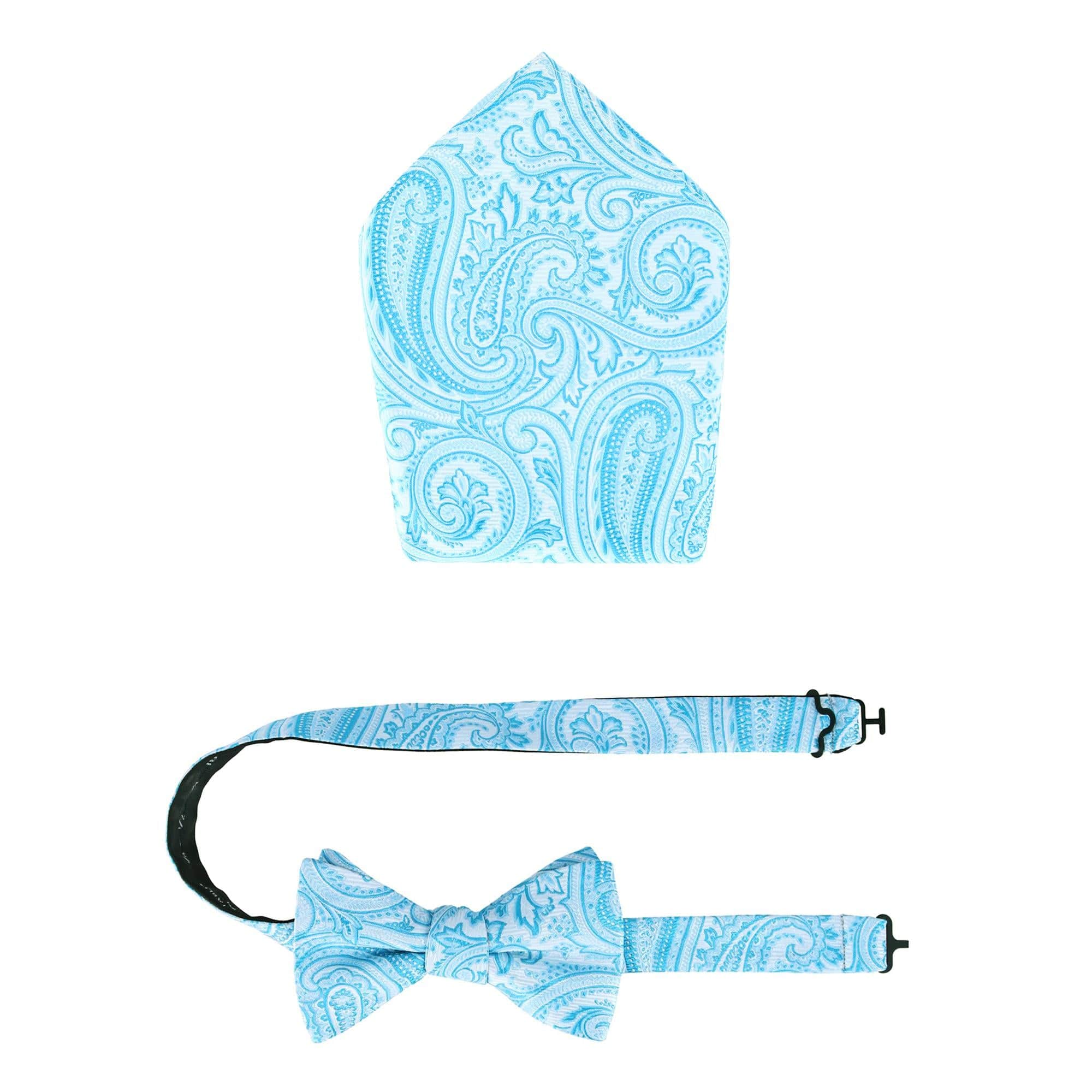 Sobee Paisley Silk Bow Tie & Pocket Square Set - Light Blue