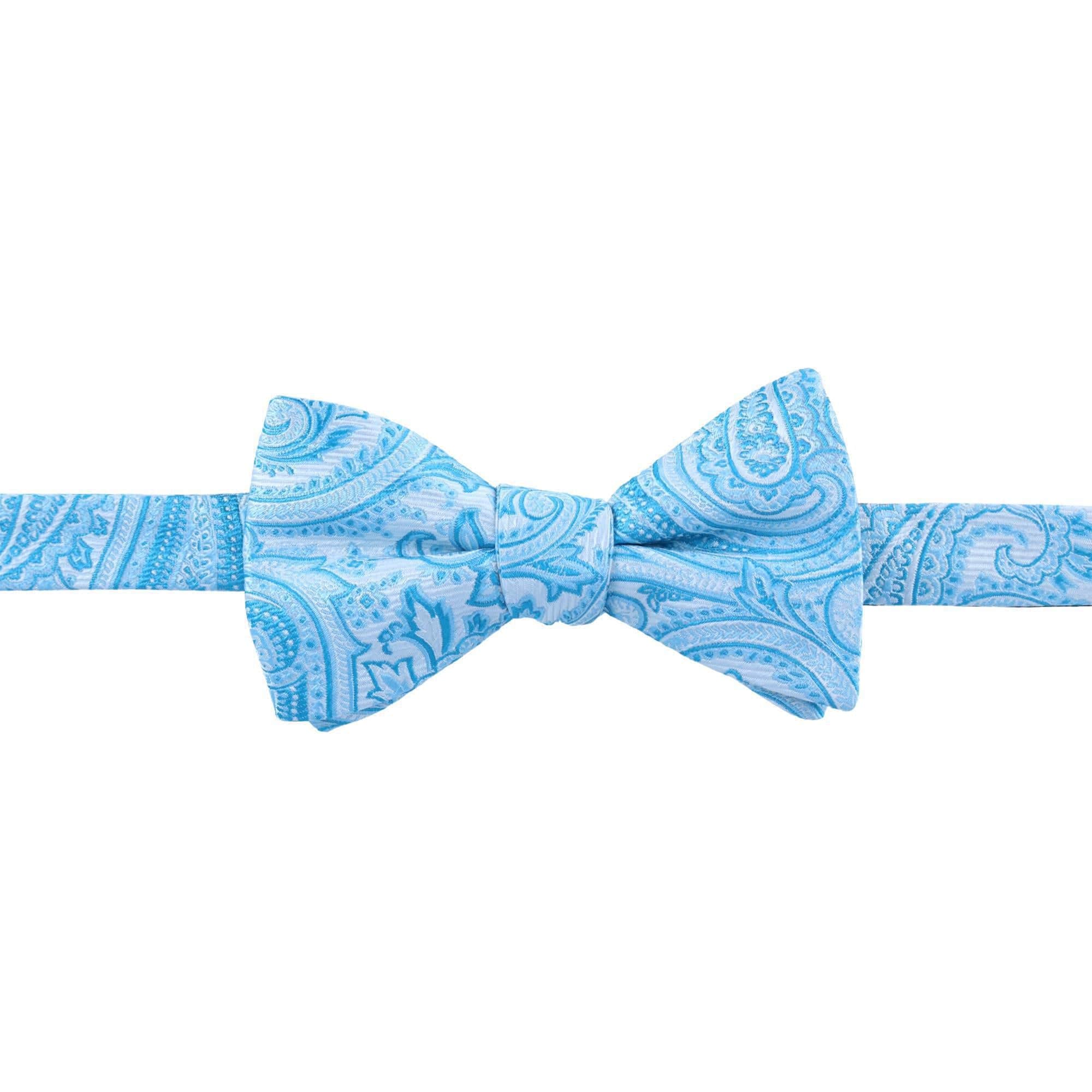 Sobee Paisley Silk Bow Tie & Pocket Square Set - Light Blue