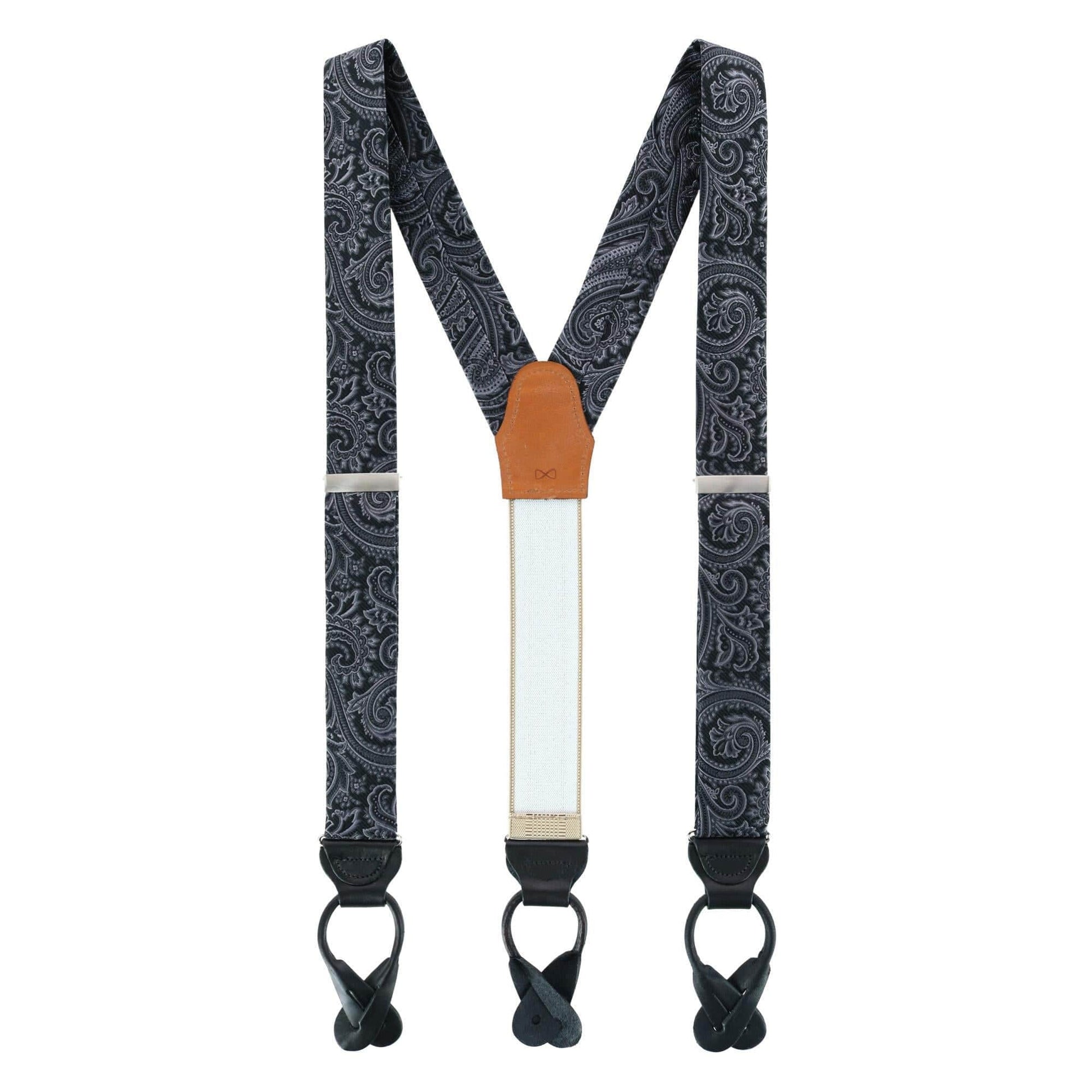 Sobee Paisley Brace Necktie & Pocket Square - Black