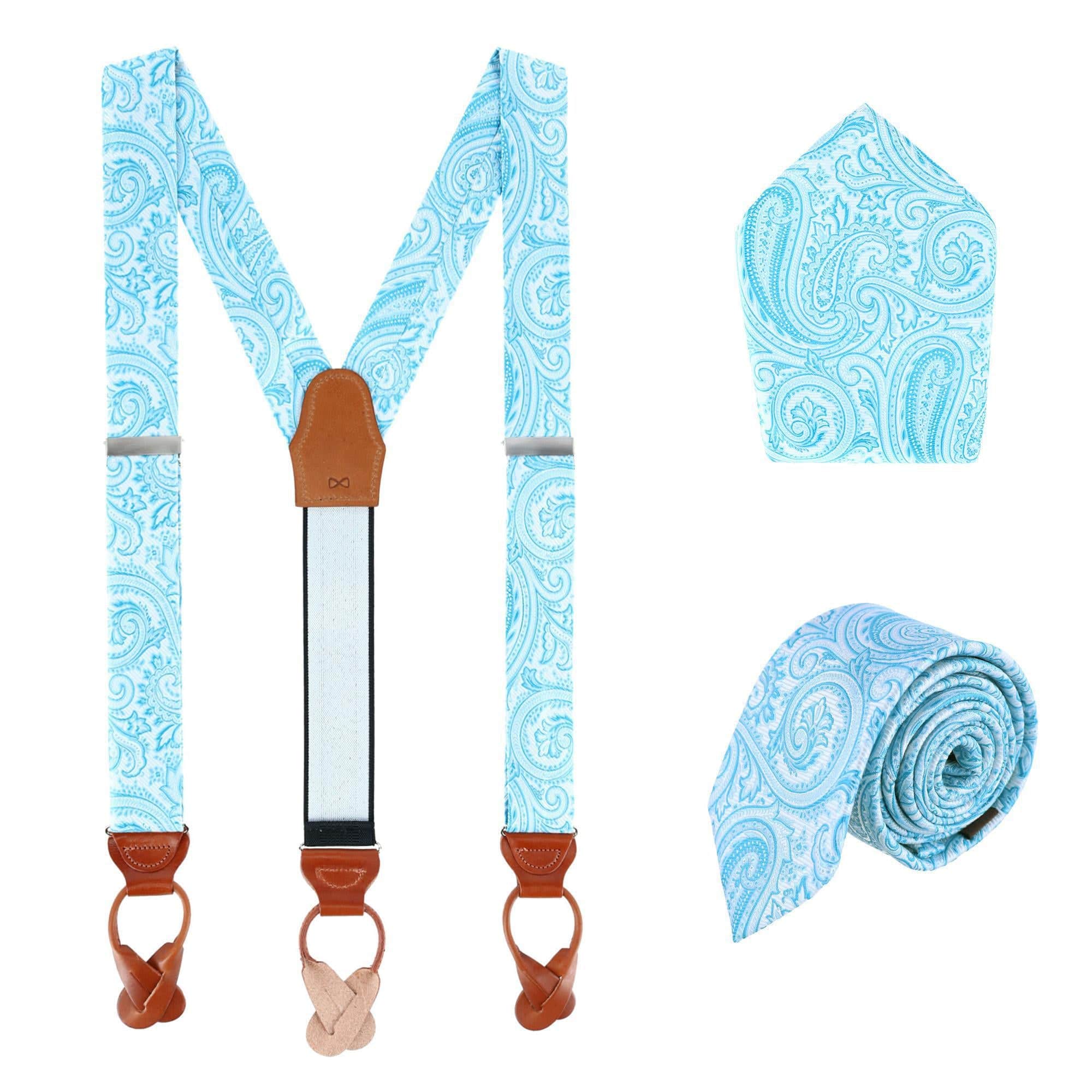 Sobee Paisley Brace Necktie & Pocket Square - Light Blue