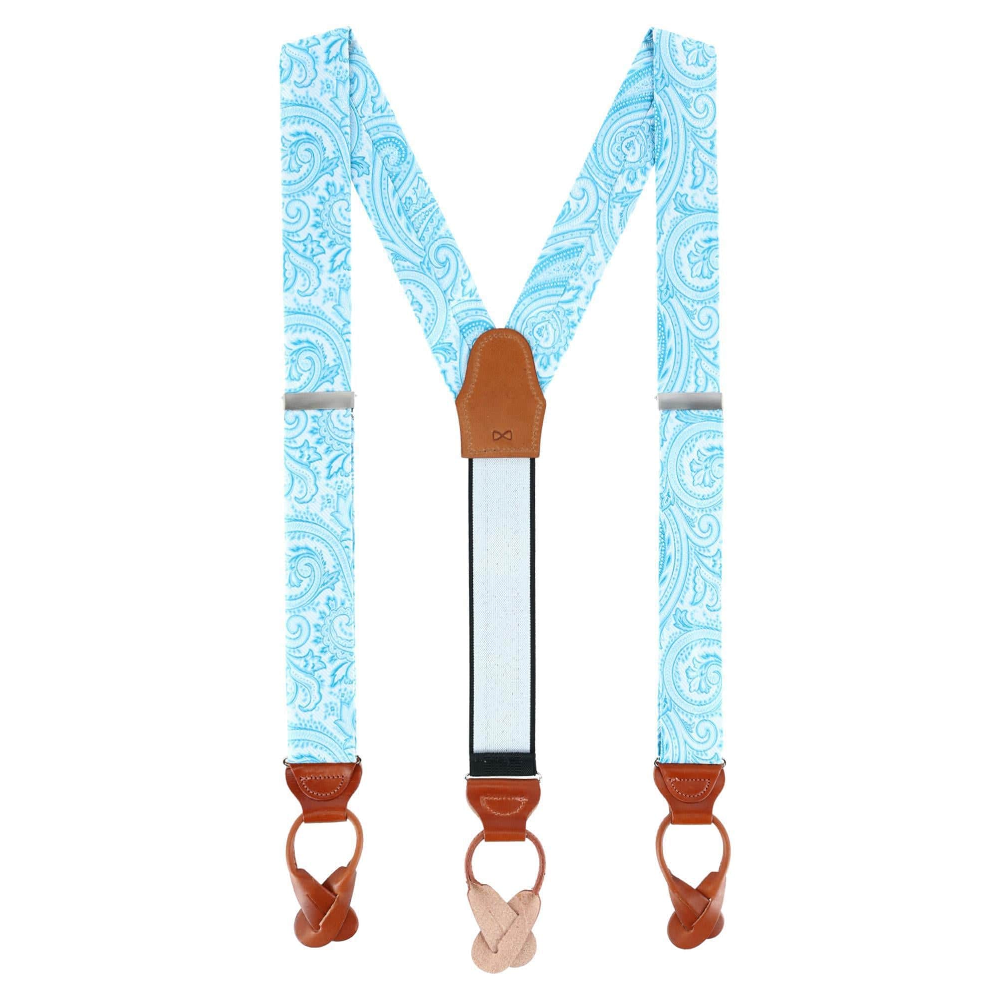 Sobee Paisley Brace Necktie & Pocket Square - Light Blue