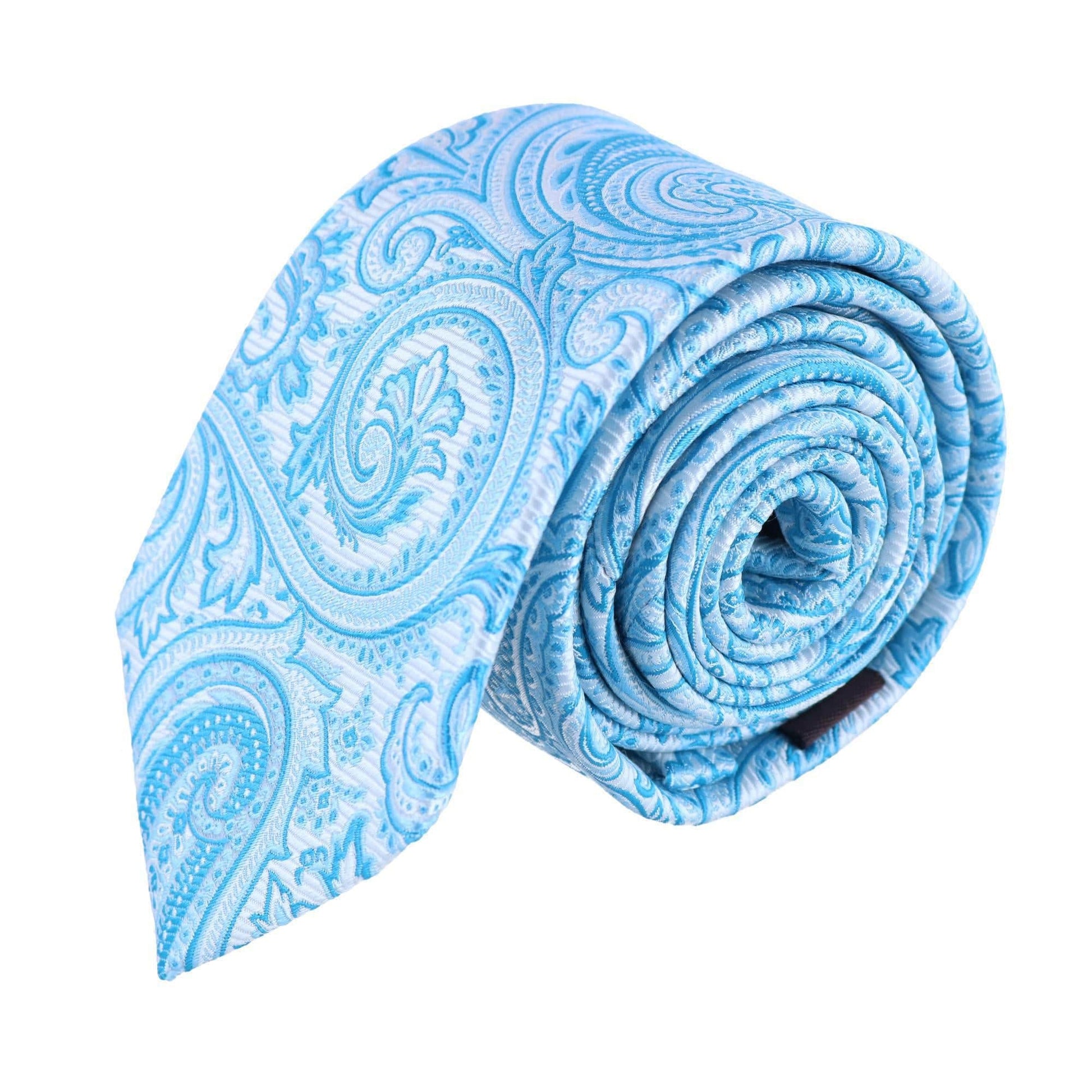 Sobee Paisley Brace Necktie & Pocket Square - Light Blue