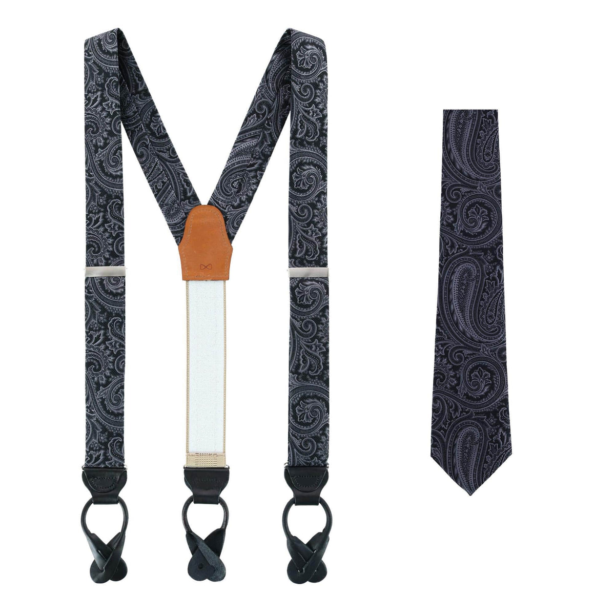 Sobee Paisley Silk Brace and Necktie - Black