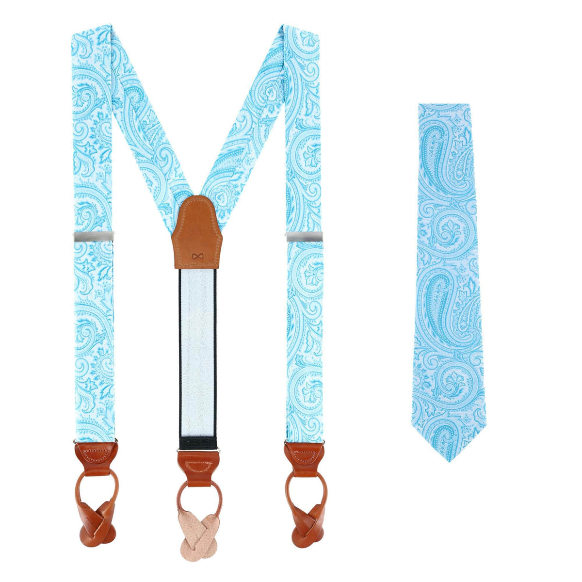 Sobee Paisley Silk Brace and Necktie - Light Blue