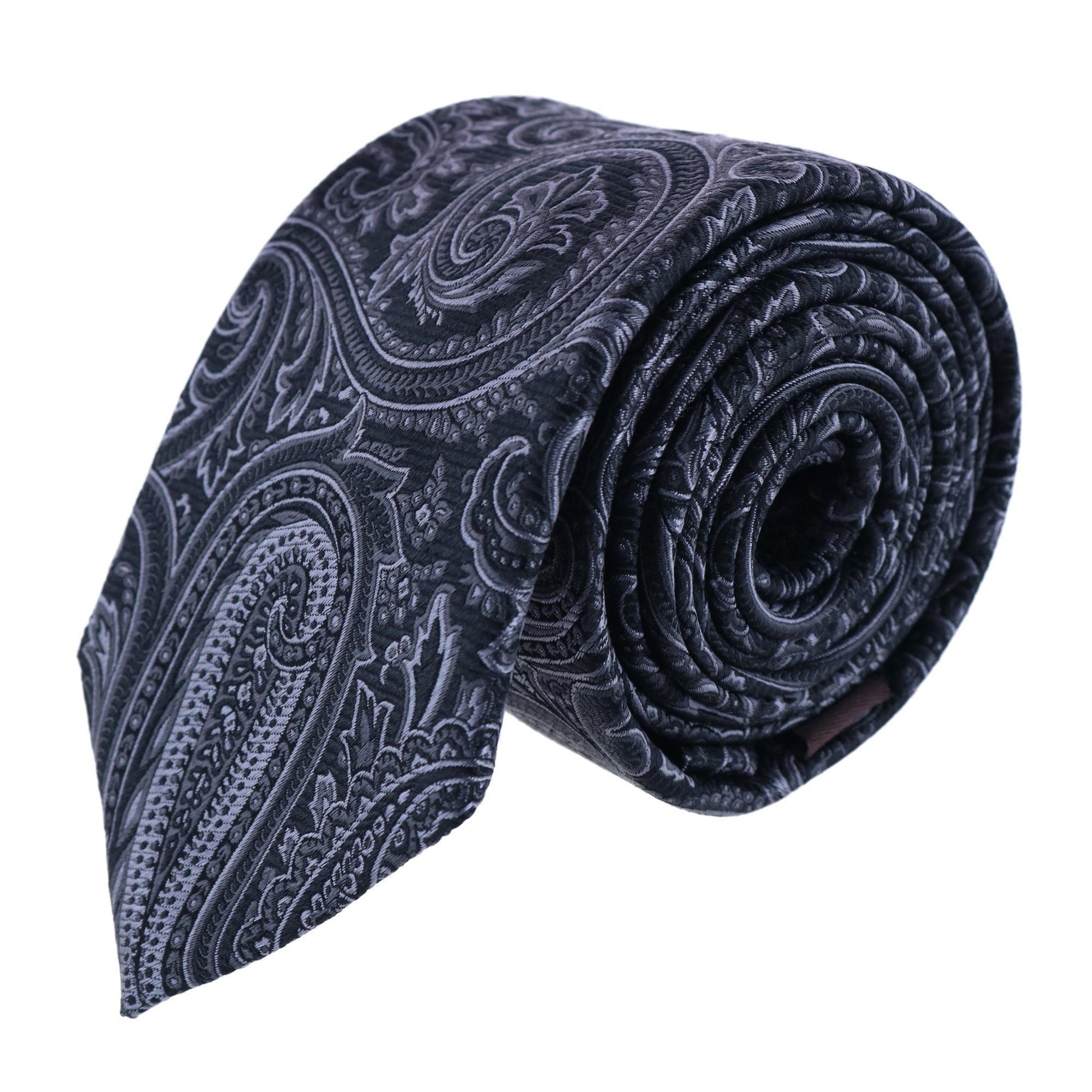 Sobee Paisley Silk Necktie and Pocket Square - Black