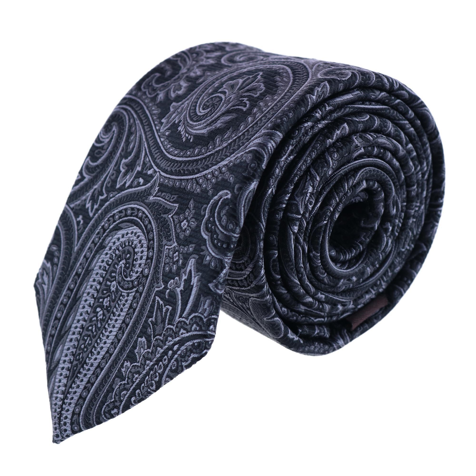 Sobee Paisley Silk Necktie and Pocket Square - Black