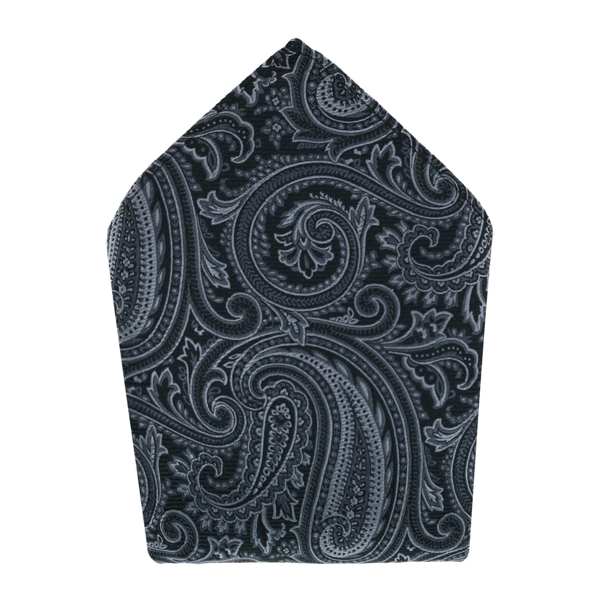 Sobee Paisley Silk Necktie and Pocket Square - Black