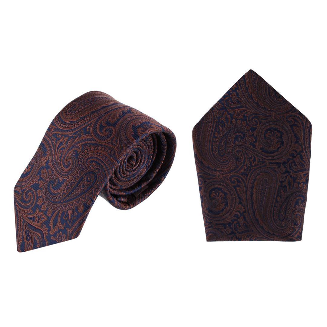 Sobee Paisley Silk Necktie and Pocket Square - Brown