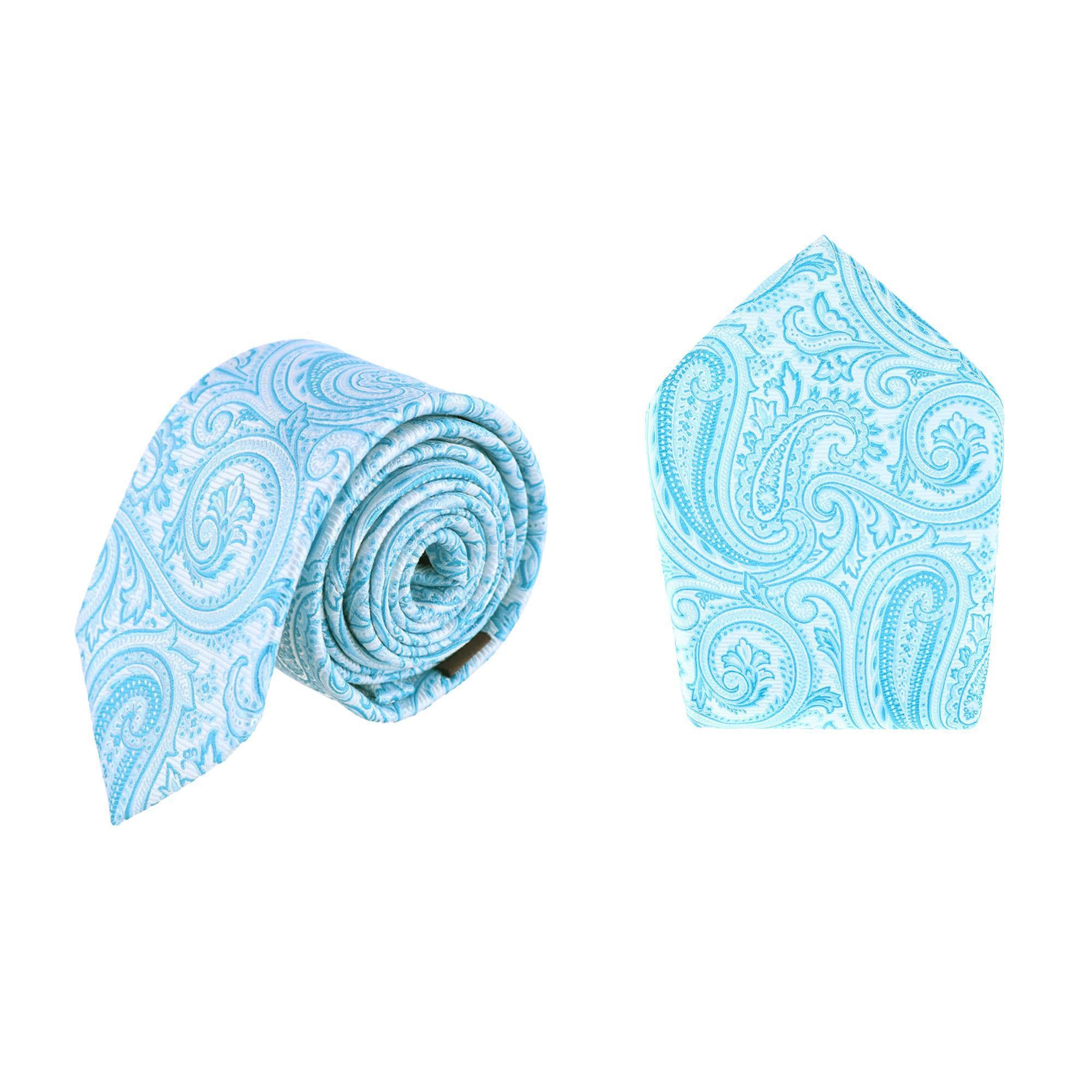 Sobee Paisley Silk Necktie and Pocket Square - Light Blue