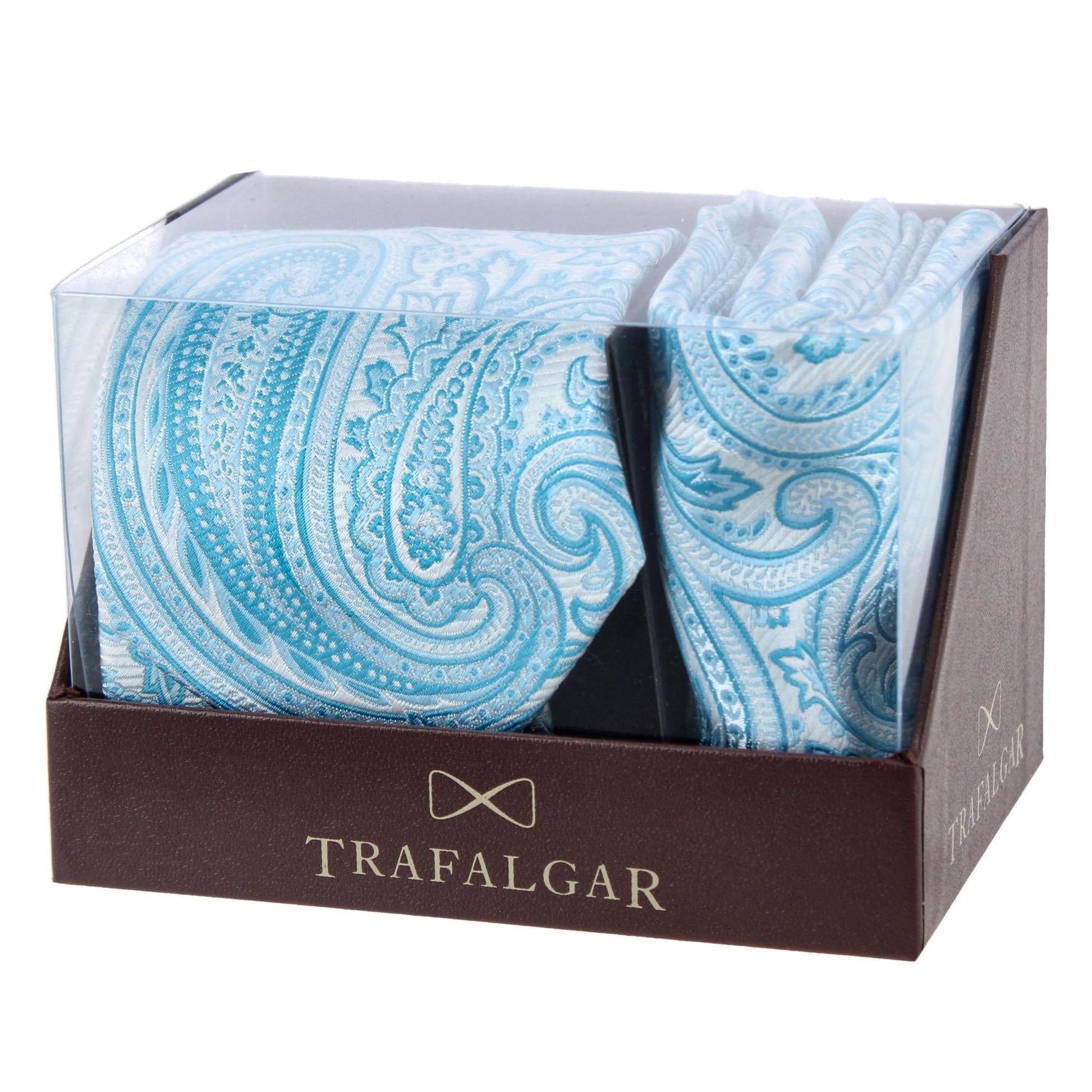 Sobee Paisley Silk Necktie and Pocket Square - Light Blue