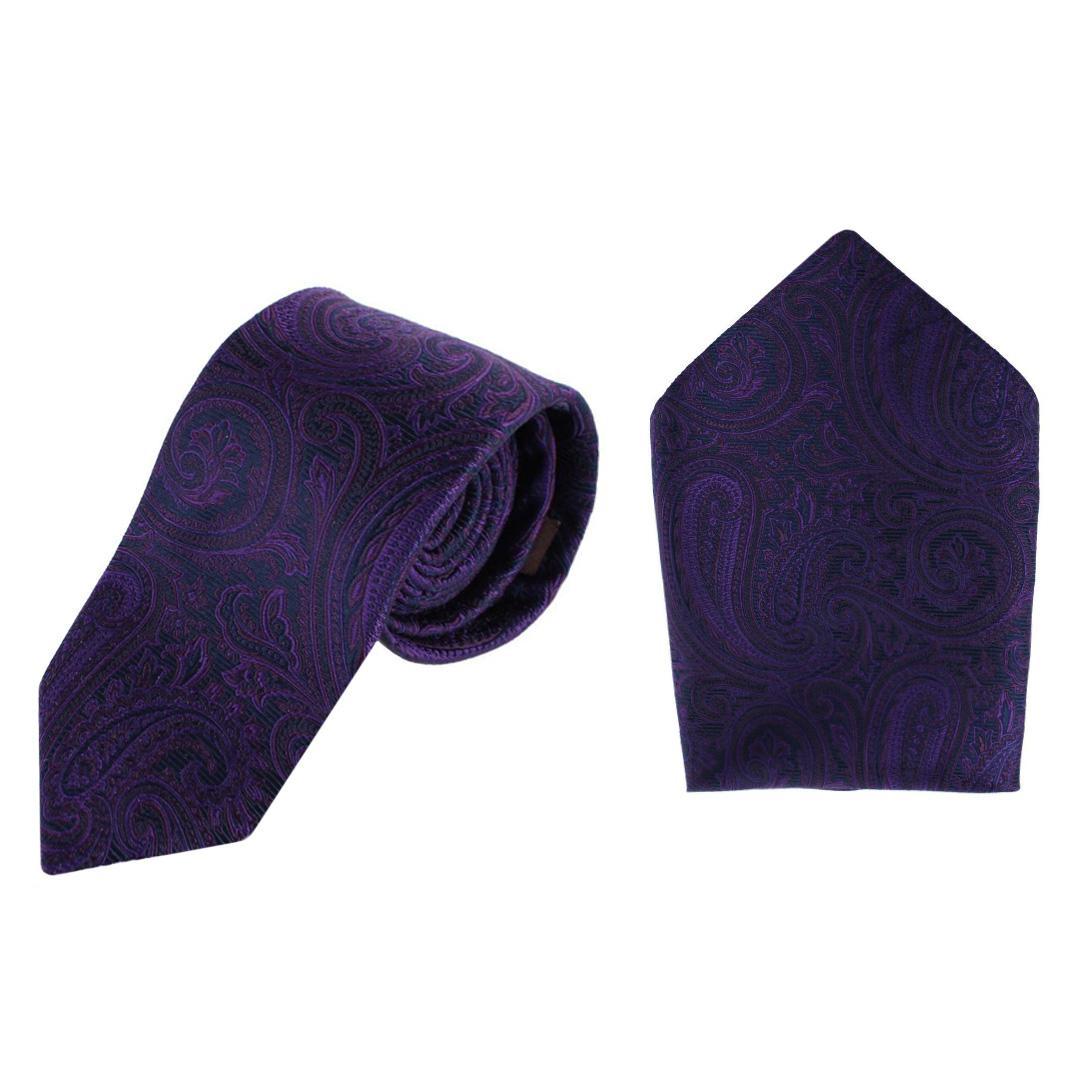 Sobee Paisley Silk Necktie and Pocket Square - Purple