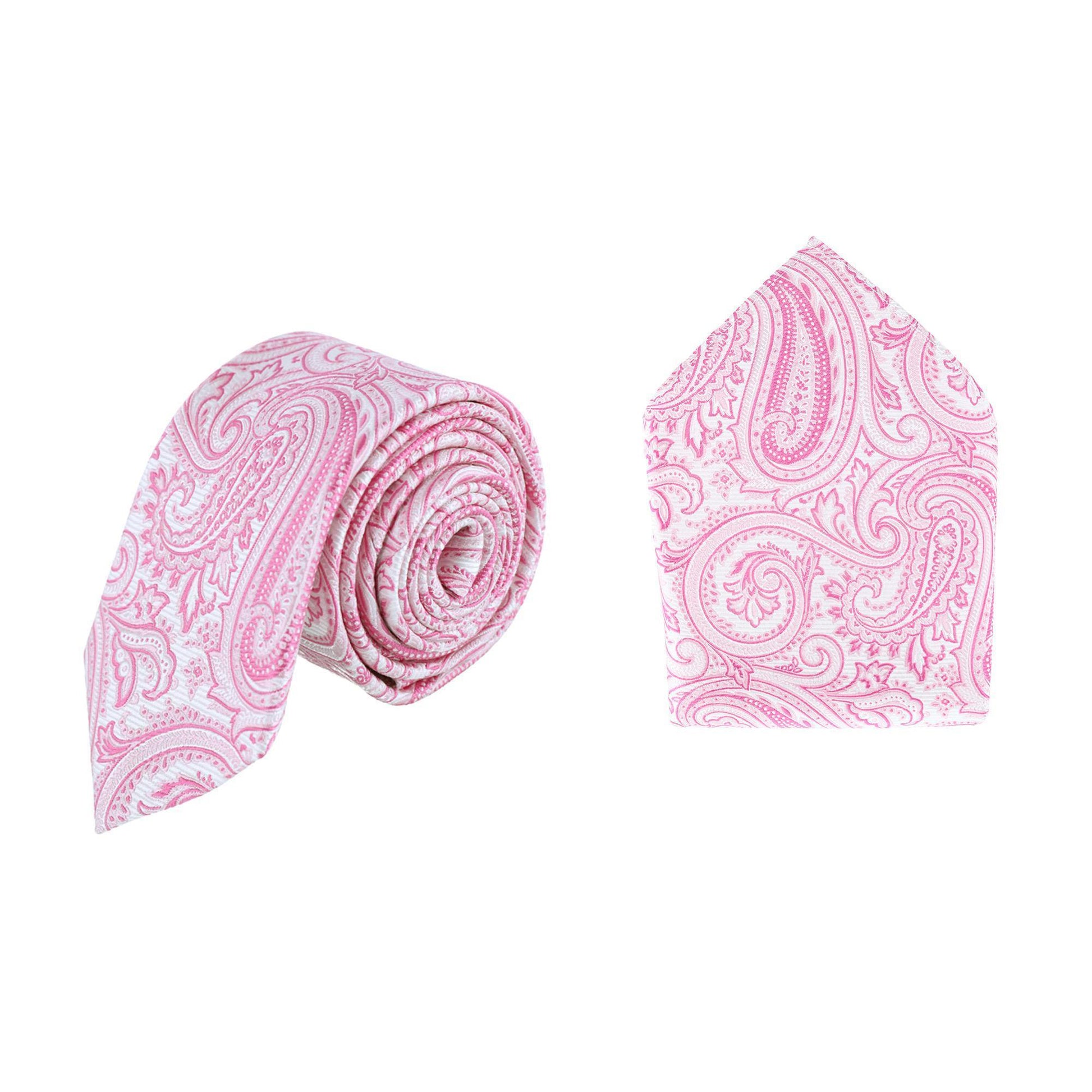 Sobee Paisley Silk Necktie and Pocket Square - Pink