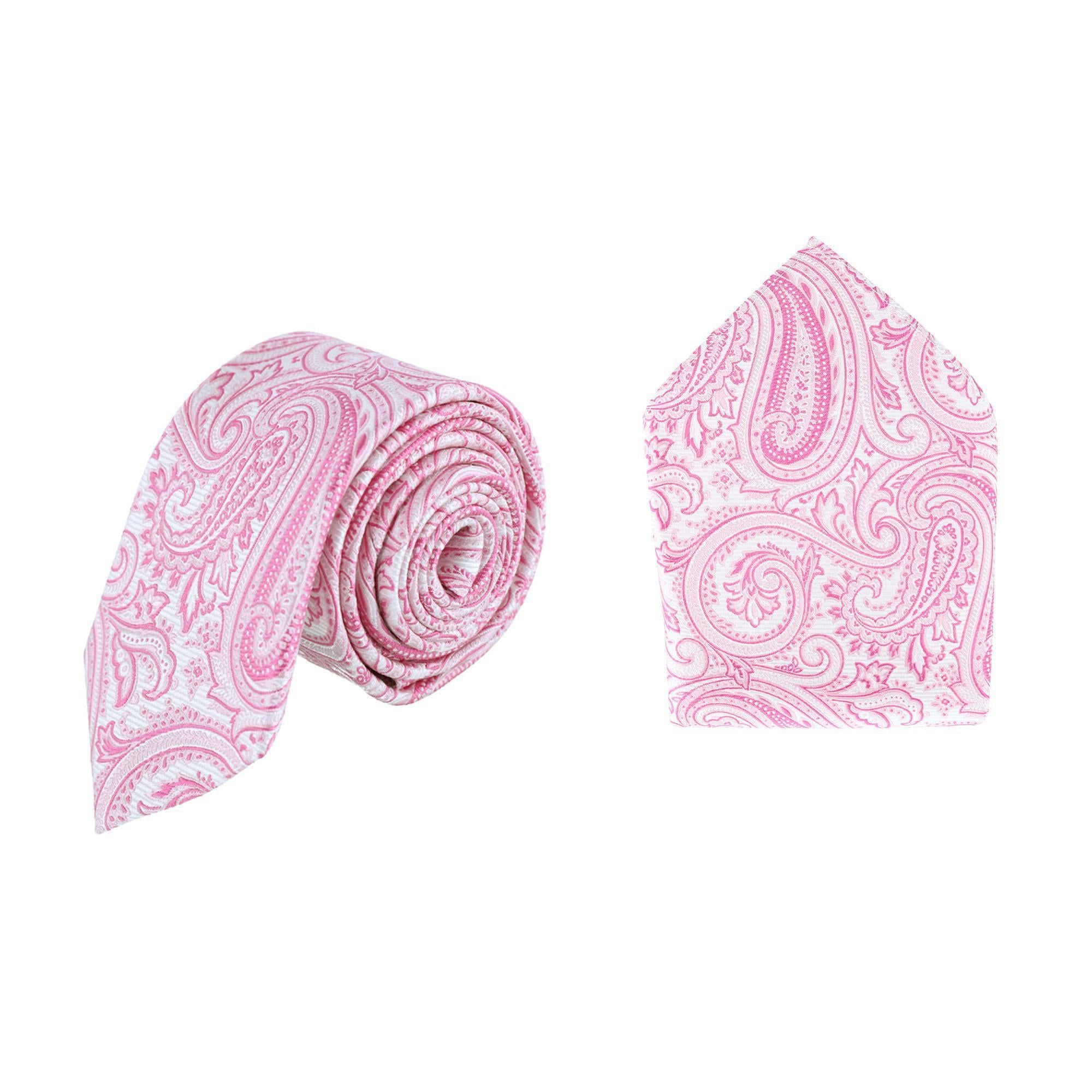 Sobee Paisley Silk Necktie and Pocket Square - Pink