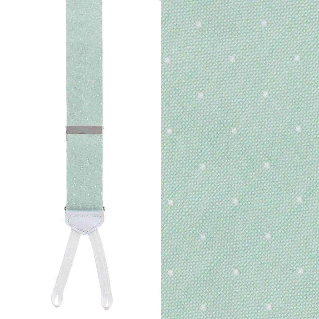 Churchill Chambray Polka Dot Linen Blend Formal End Braces - Light Green with Polka Dots