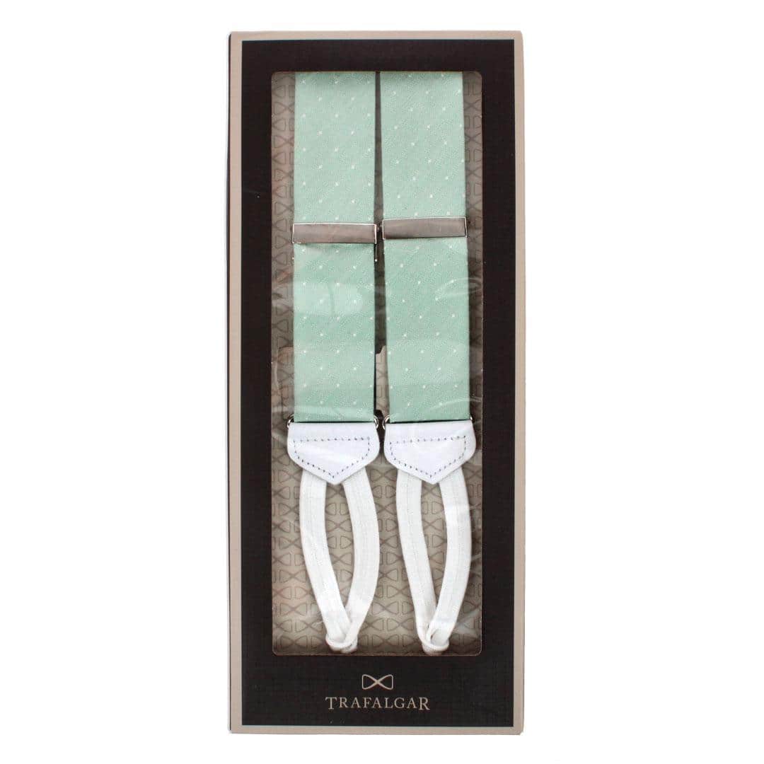 Churchill Chambray Polka Dot Linen Blend Formal End Braces - Light Green with Polka Dots