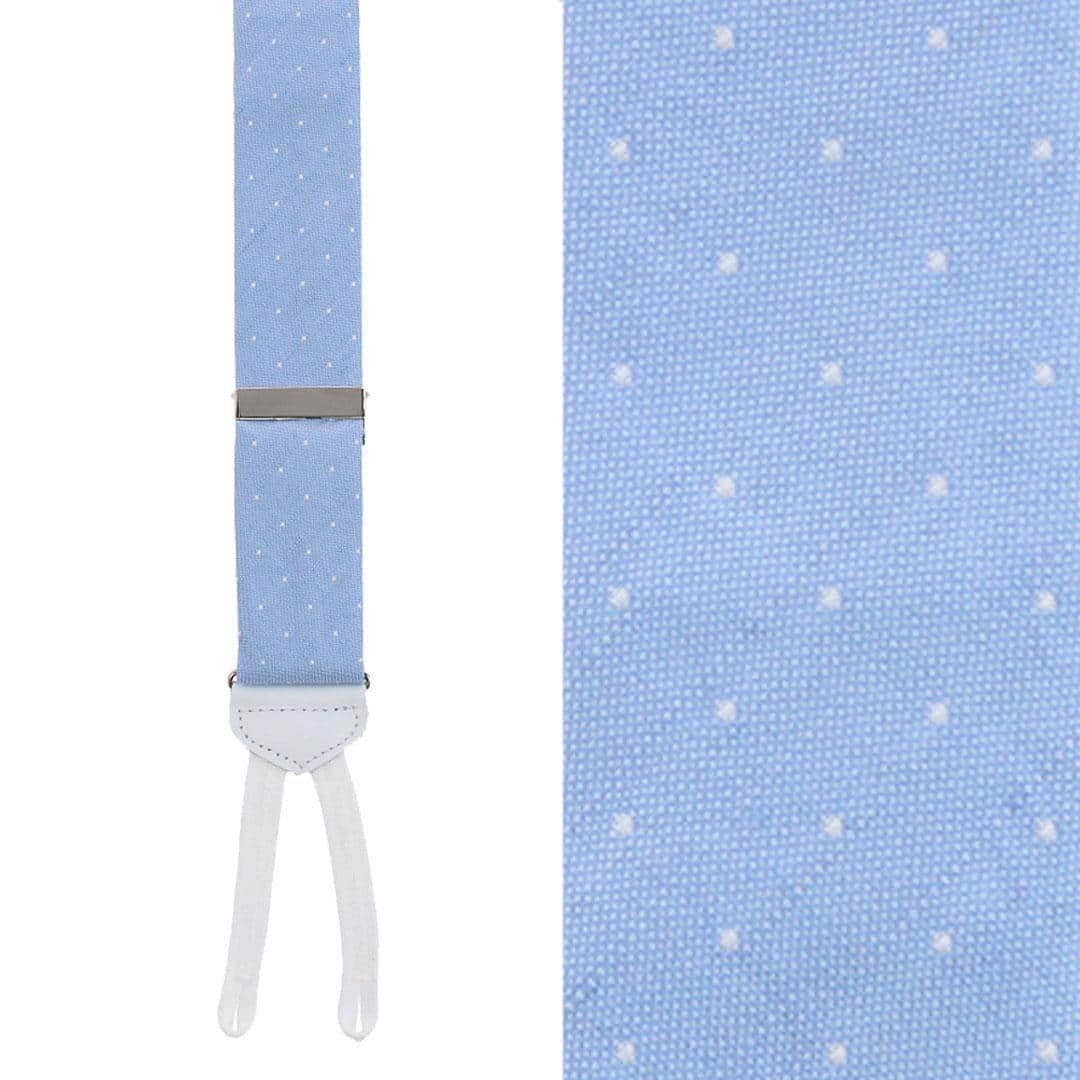 Churchill Chambray Polka Dot Linen Blend Formal End Braces - Light Blue with Polka Dots