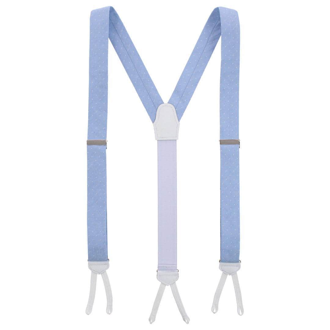 Churchill Chambray Polka Dot Linen Blend Formal End Braces - Light Blue with Polka Dots