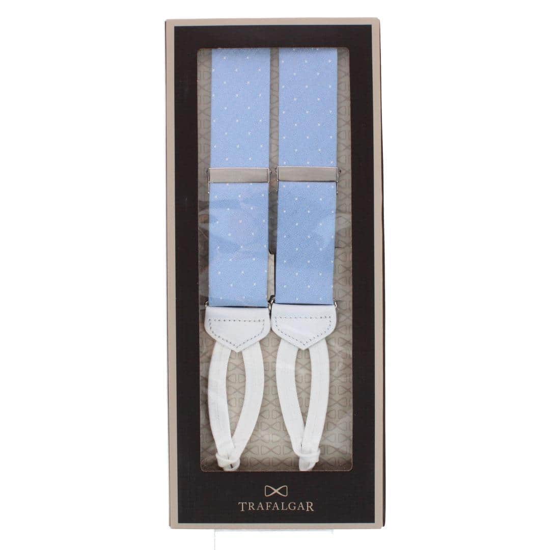 Churchill Chambray Polka Dot Linen Blend Formal End Braces - Light Blue with Polka Dots
