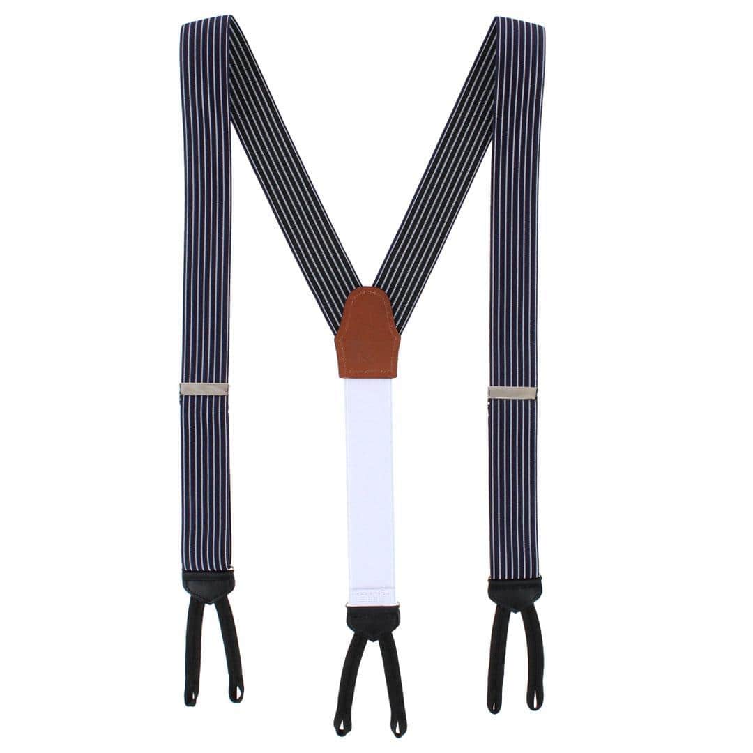Voltaire Chalk Stripe Formal End Braces - Navy Blue