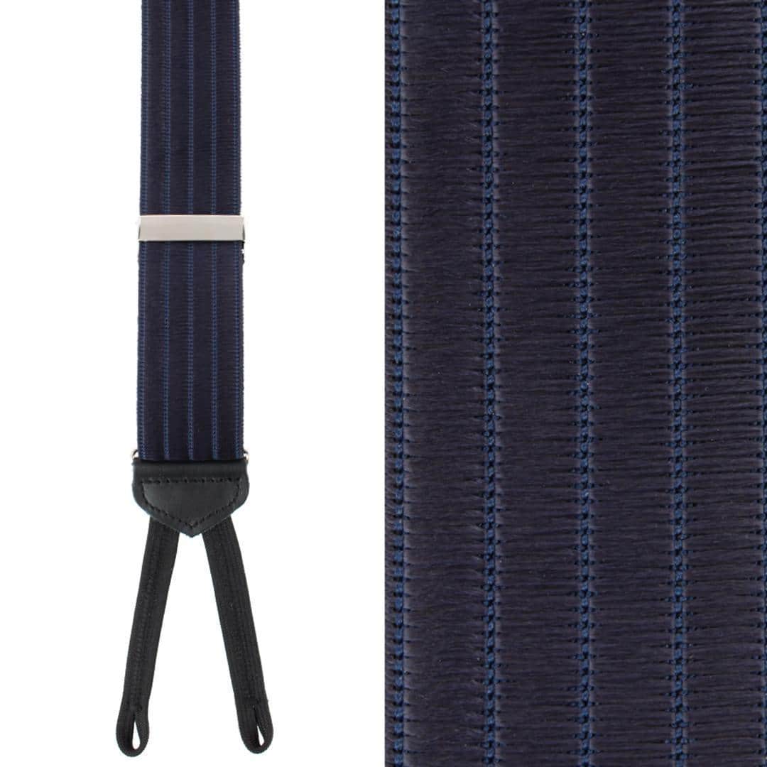 Jefferson Brushed Pinstripe Elastic Formal End Braces - Navy Blue