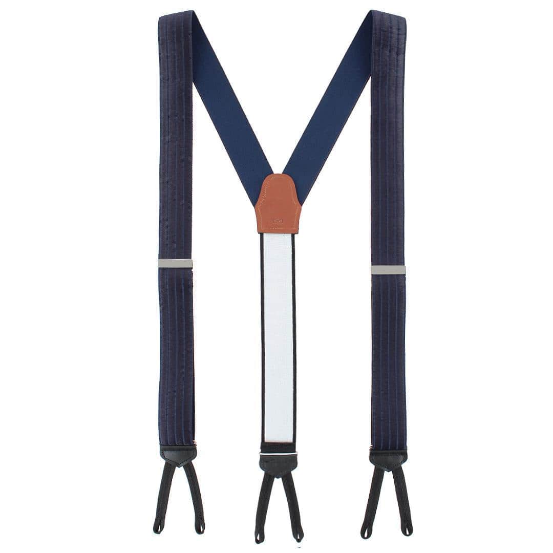 Jefferson Brushed Pinstripe Elastic Formal End Braces - Navy Blue