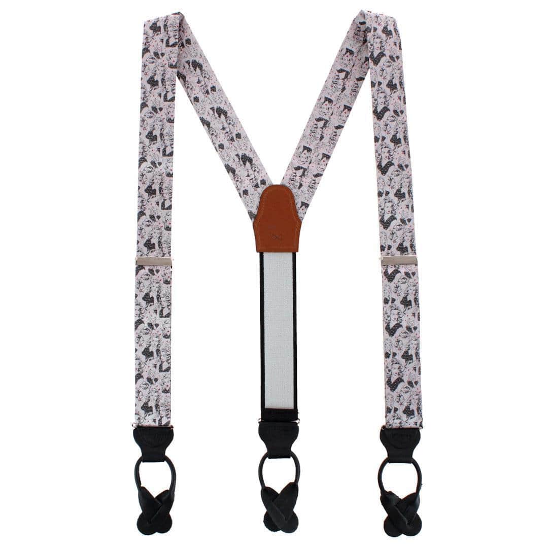 Vintage Vixen Novelty Silk Button End Braces - Silver and Black
