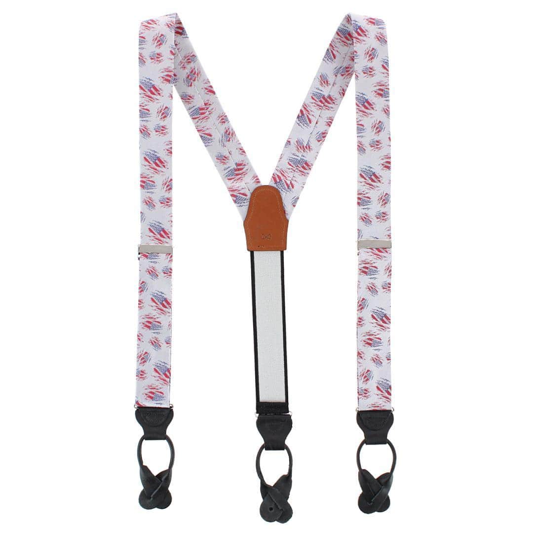 Stars & Stripes Secret Silver Silk Novelty Button End Brace - Silver
