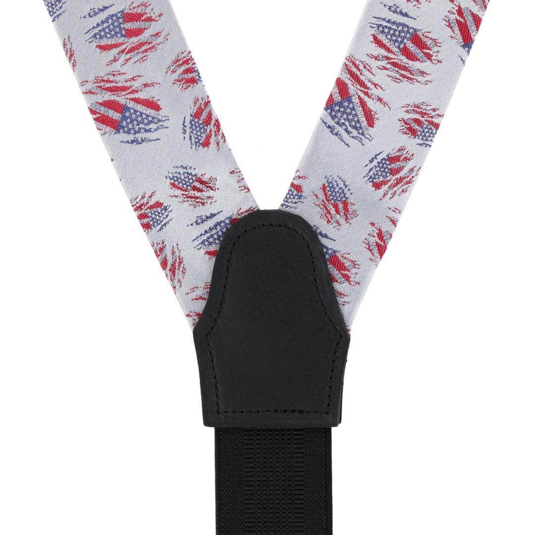 Stars & Stripes Secret Silver Silk Novelty Button End Brace - Silver