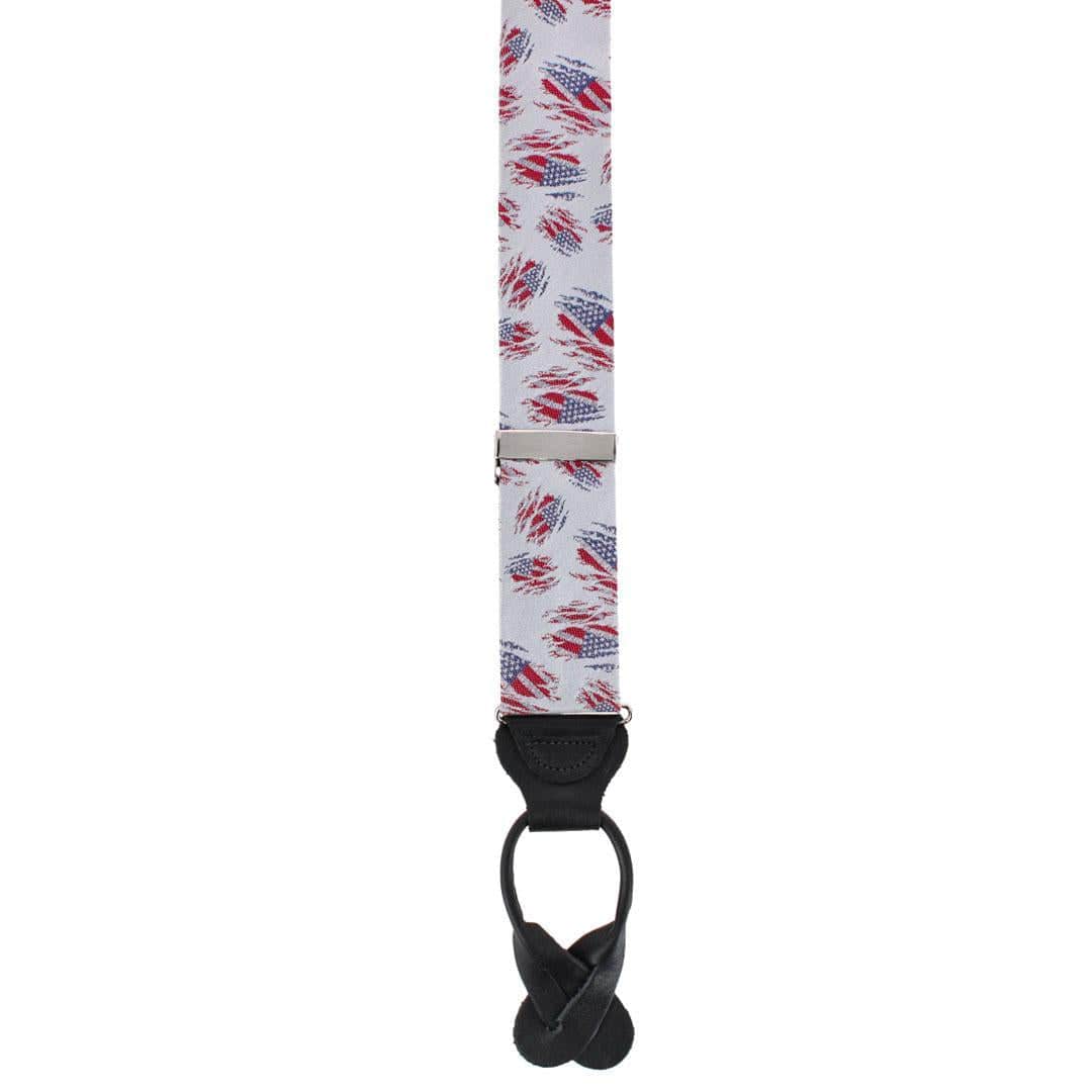 Stars & Stripes Secret Silver Silk Novelty Button End Brace - Silver