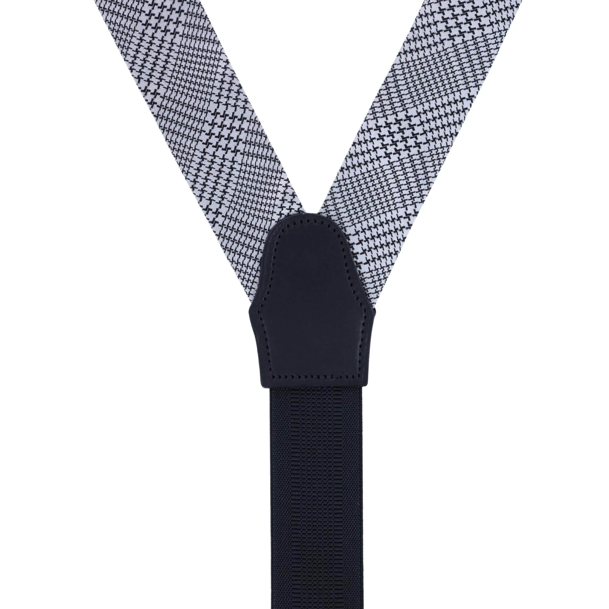 Benji The Houndstooth Plaid Silk Button End Braces - Black