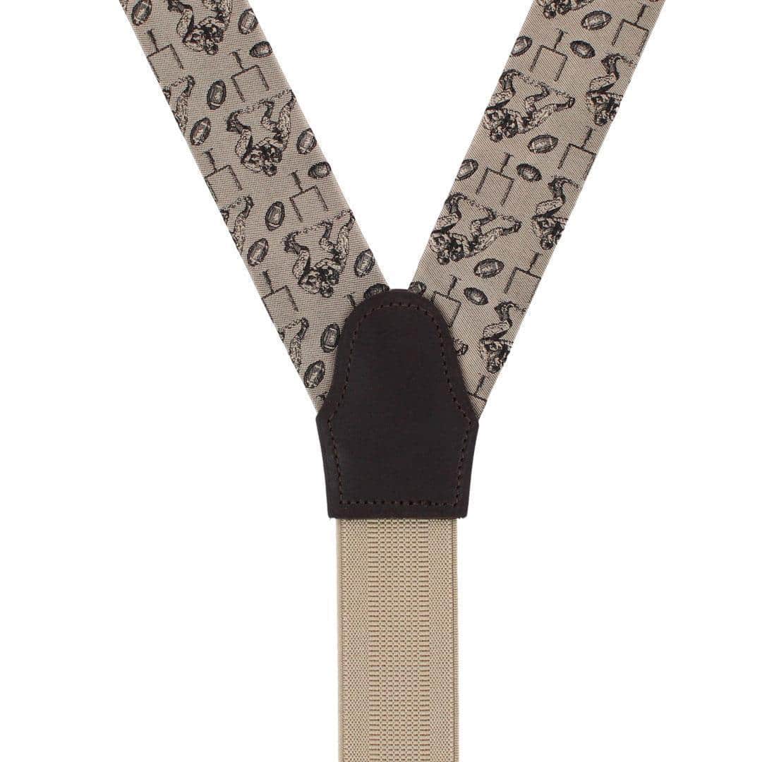 Field Goal Football Themed Novelty Silk Button End Braces - Taupe
