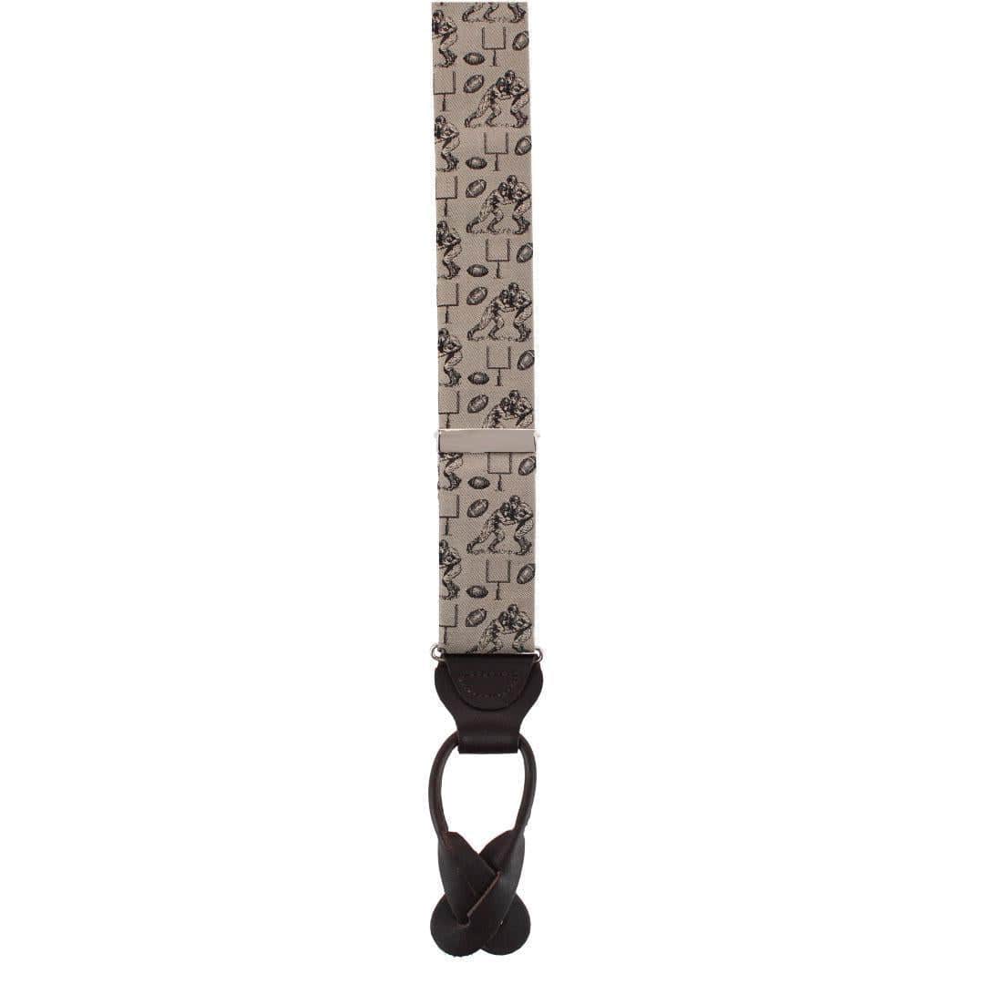 Field Goal Football Themed Novelty Silk Button End Braces - Taupe