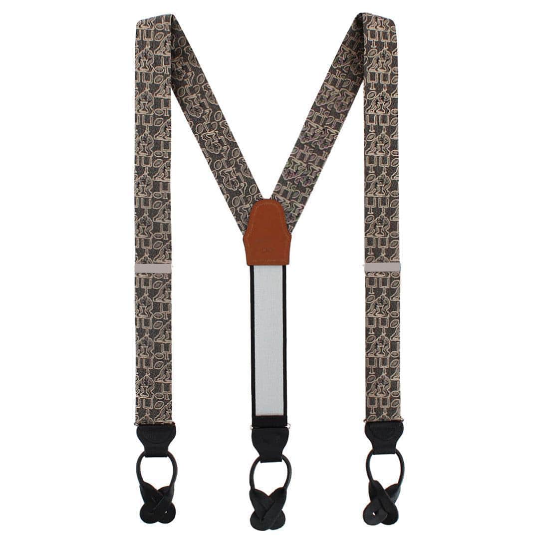 Field Goal Football Themed Novelty Silk Button End Braces - Dark Taupe