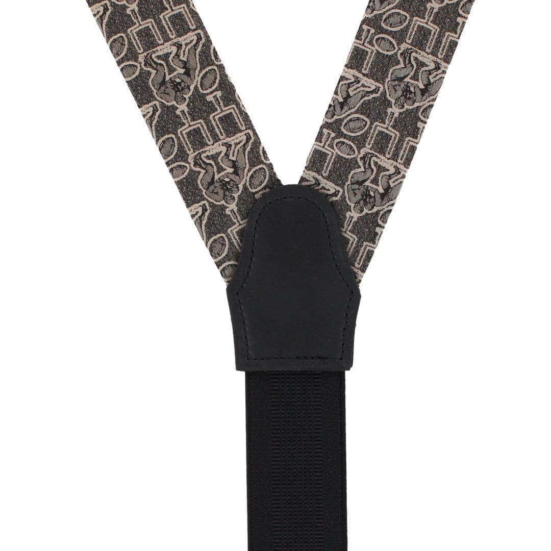 Field Goal Football Themed Novelty Silk Button End Braces - Dark Taupe