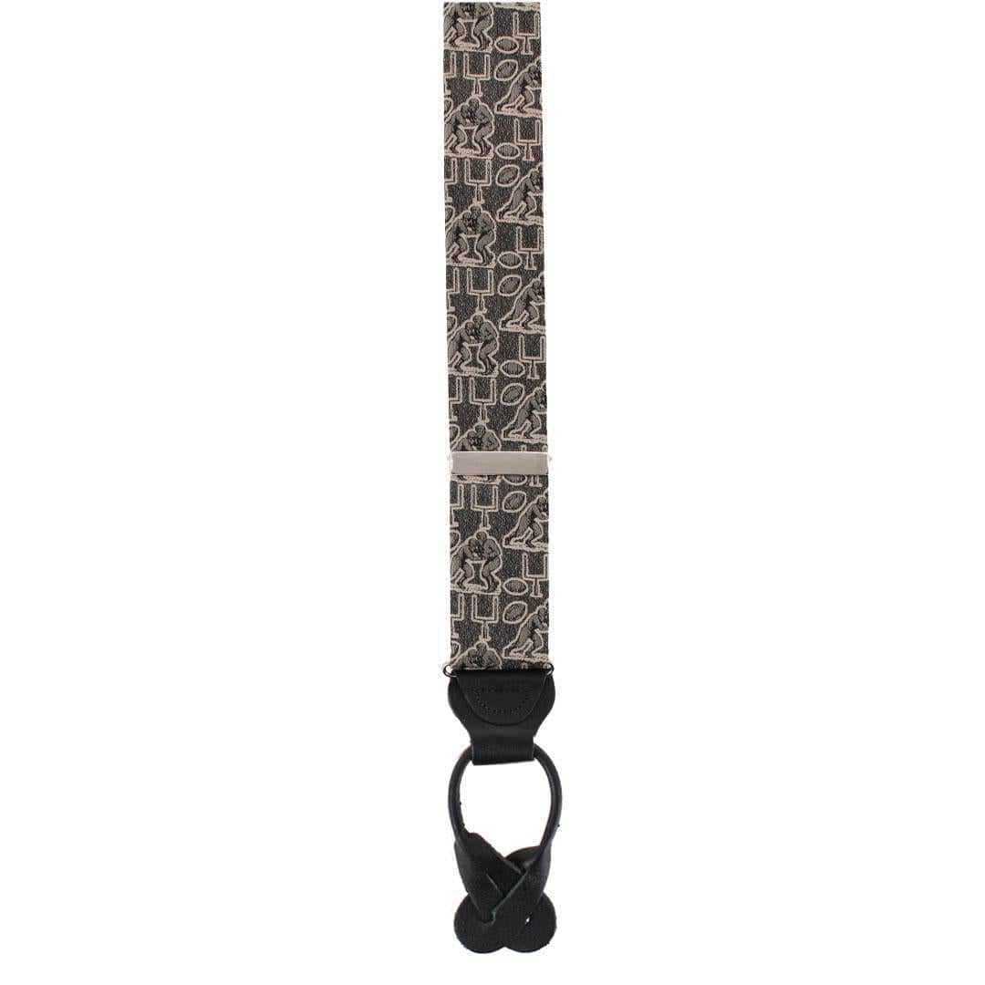 Field Goal Football Themed Novelty Silk Button End Braces - Dark Taupe