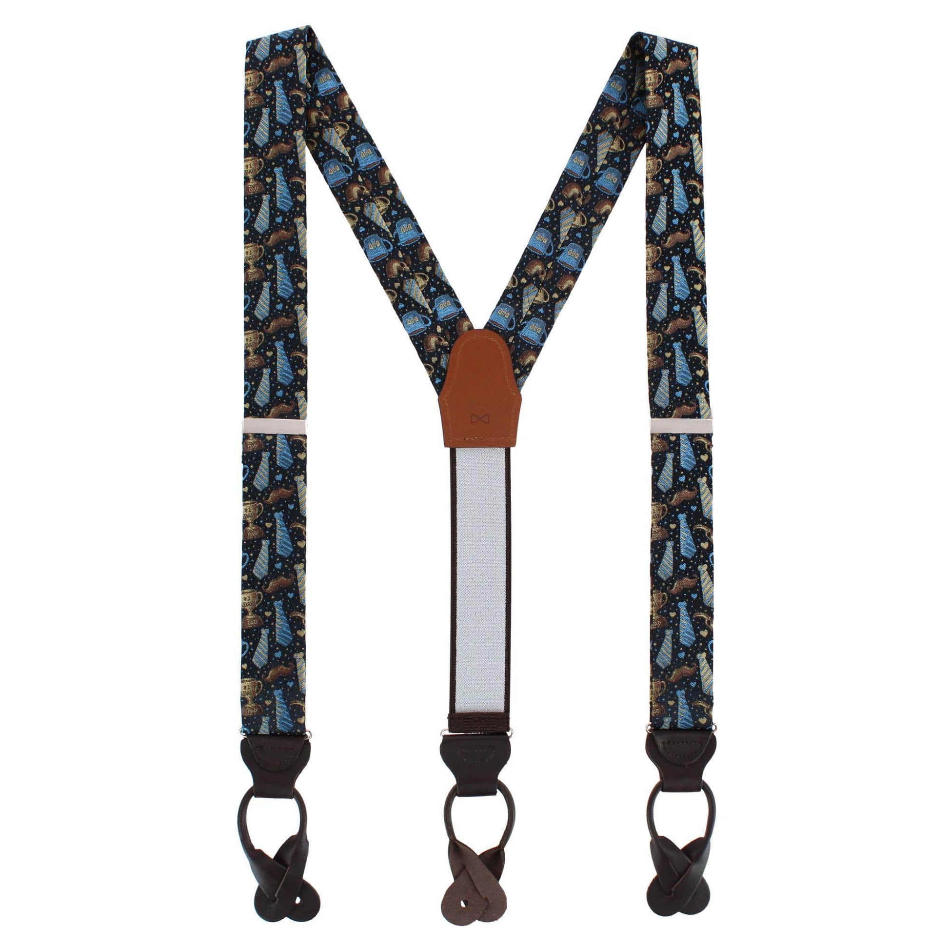 Father Knows Best Silk Button End Braces - Navy Blue