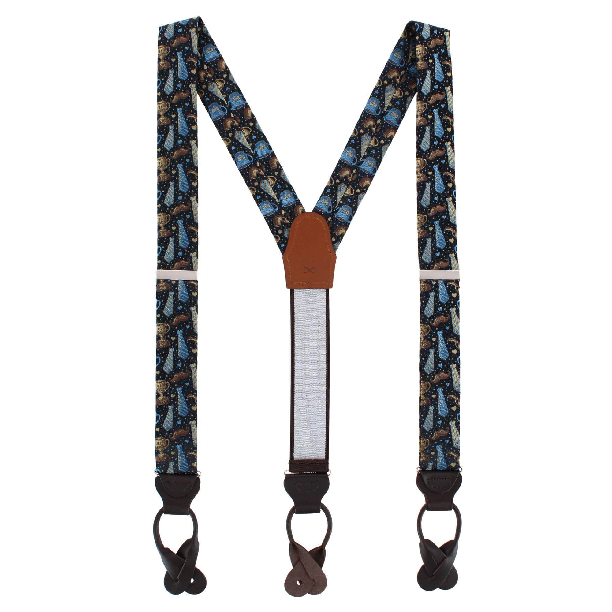 Father Knows Best Silk Button End Braces - Navy Blue