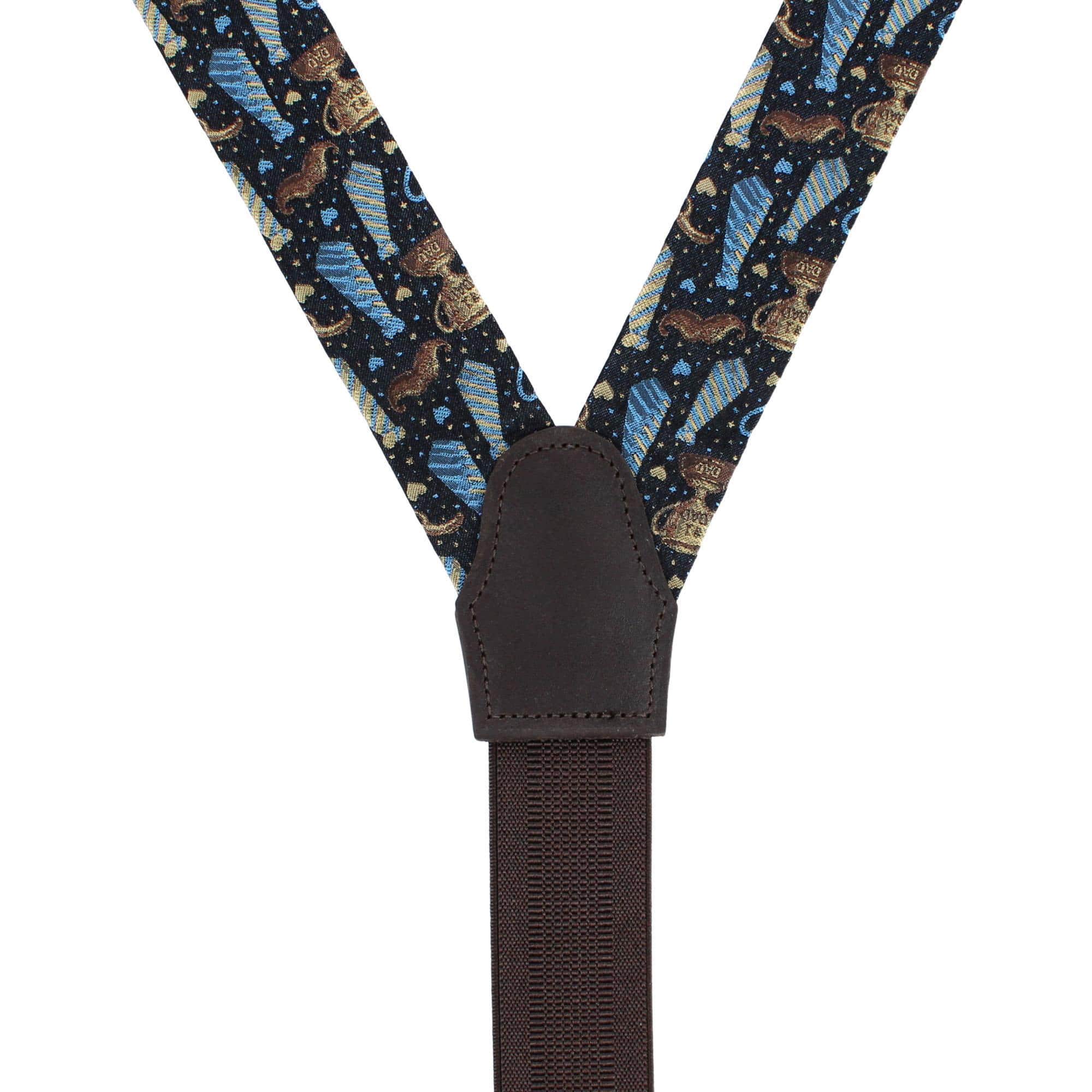 Father Knows Best Silk Button End Braces - Navy Blue