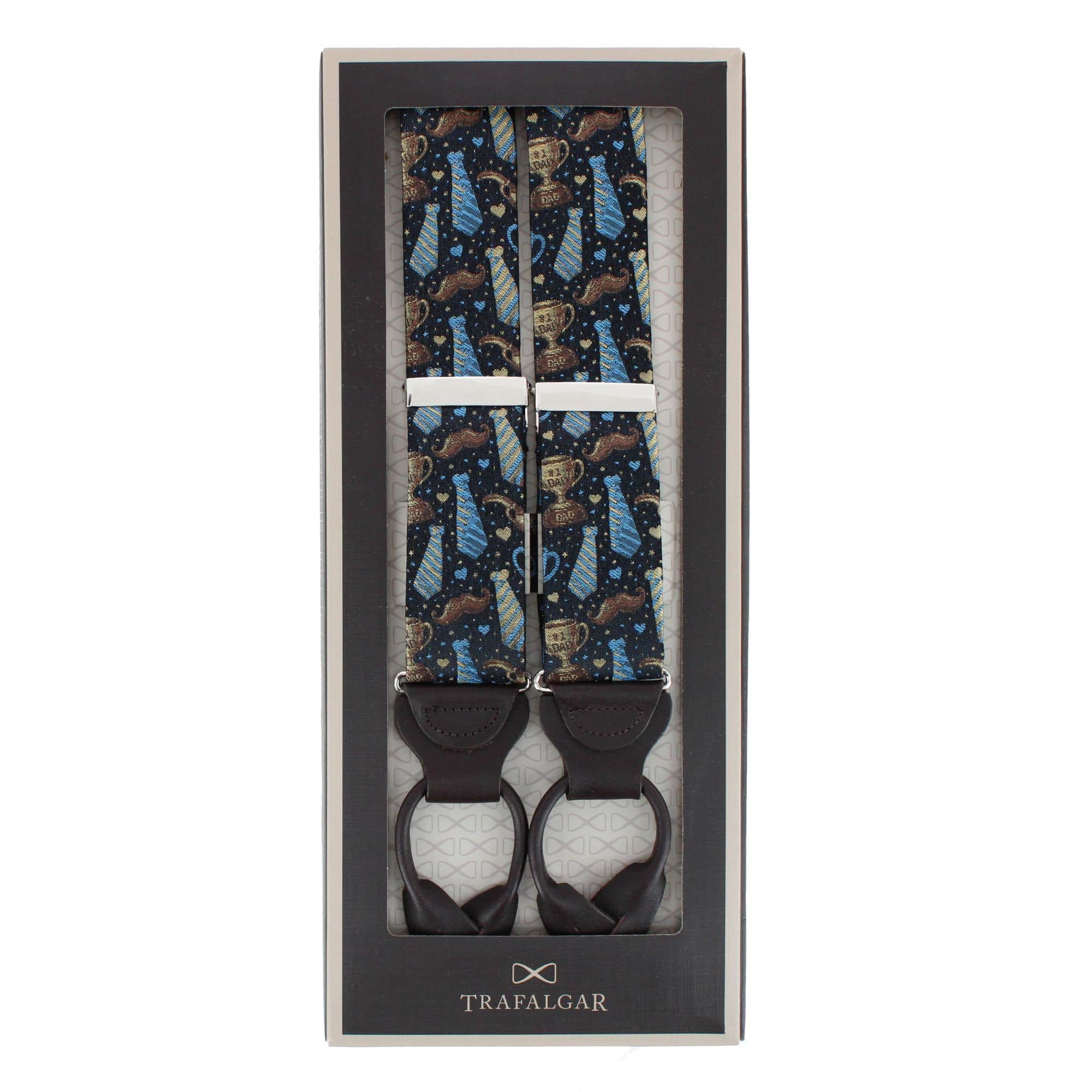 Father Knows Best Silk Button End Braces - Navy Blue