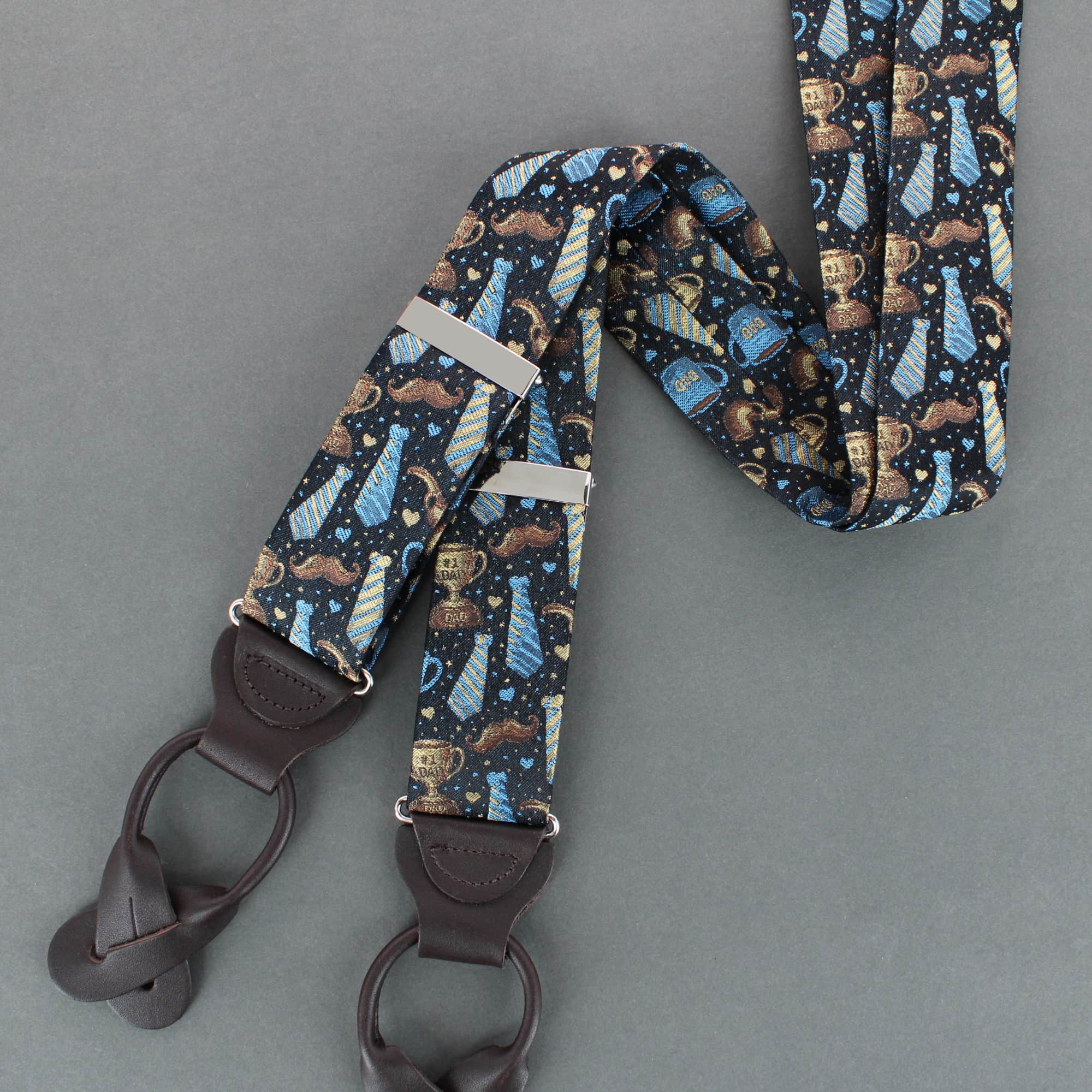 Father Knows Best Silk Button End Braces - Navy Blue