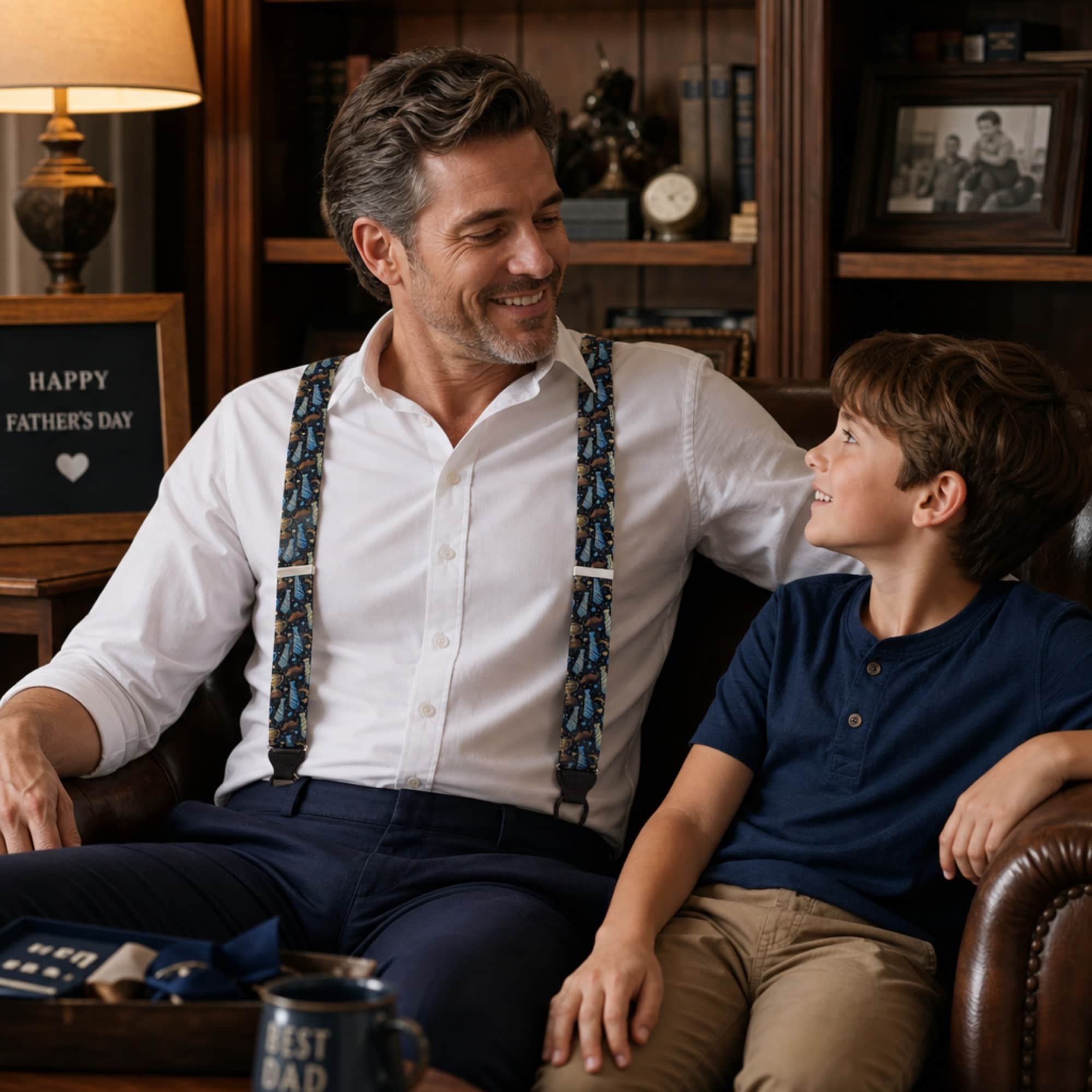 Father Knows Best Silk Button End Braces - Navy Blue