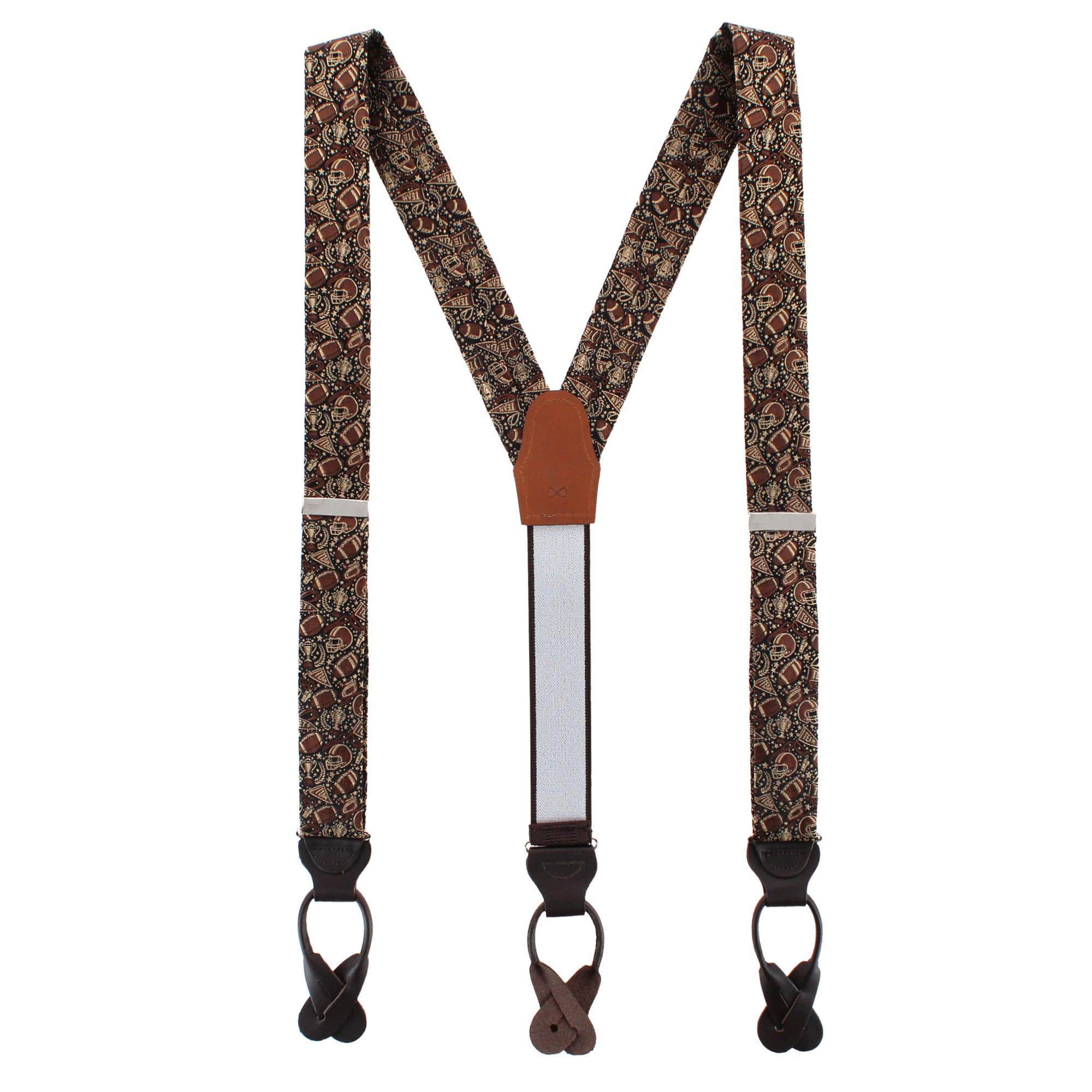 The Gridiron Silk Button End Braces - Brown