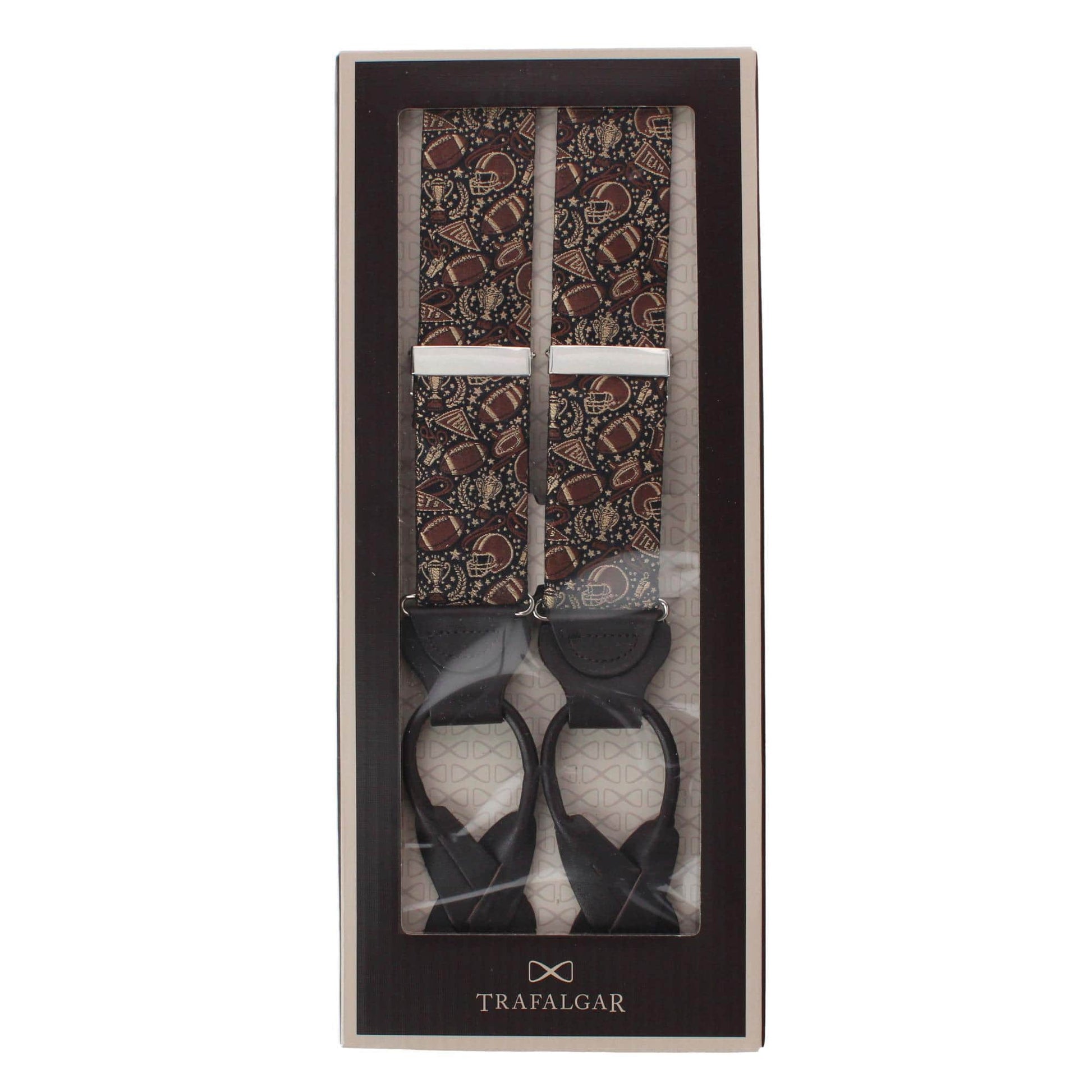 The Gridiron Silk Button End Braces - Brown