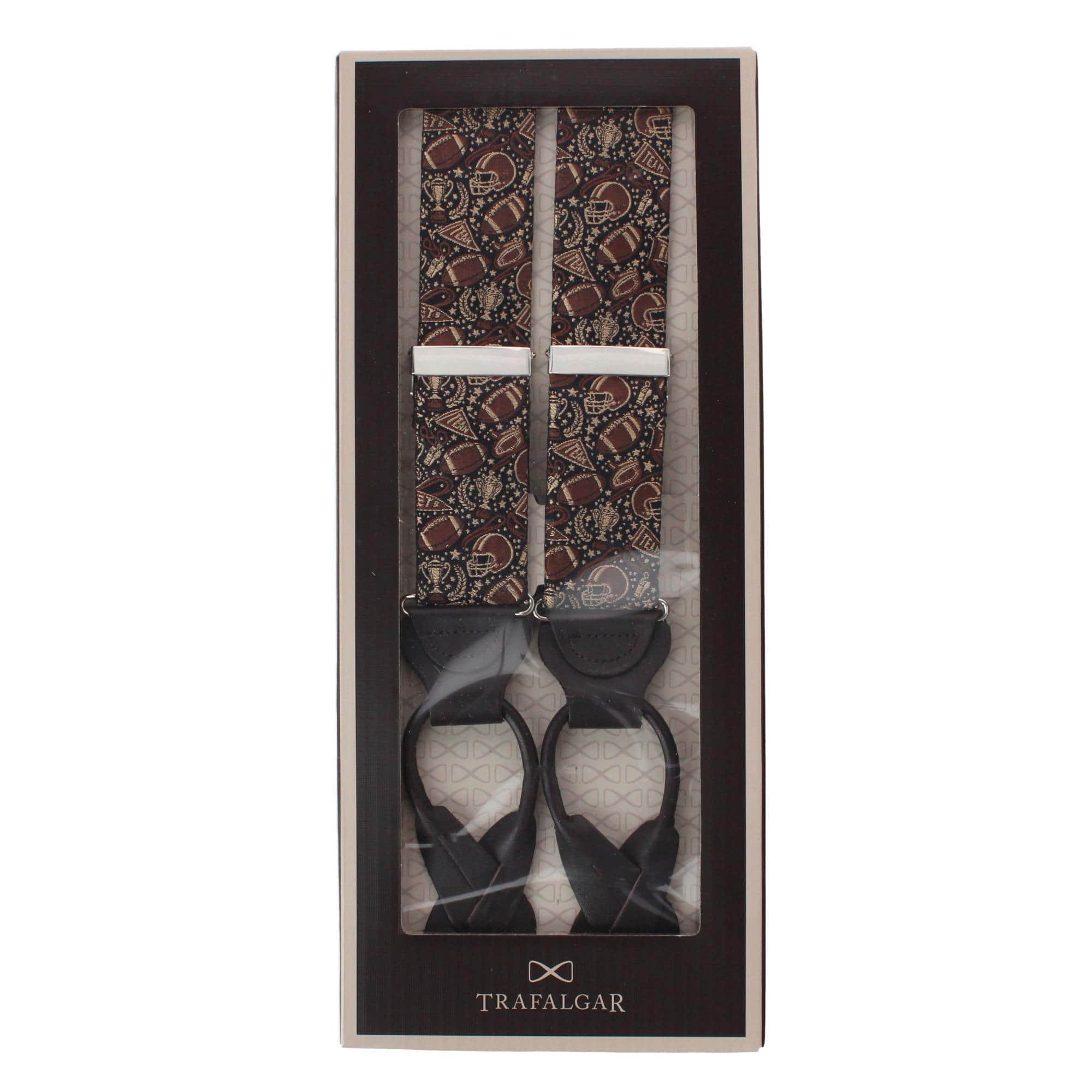 The Gridiron Silk Button End Braces - Brown