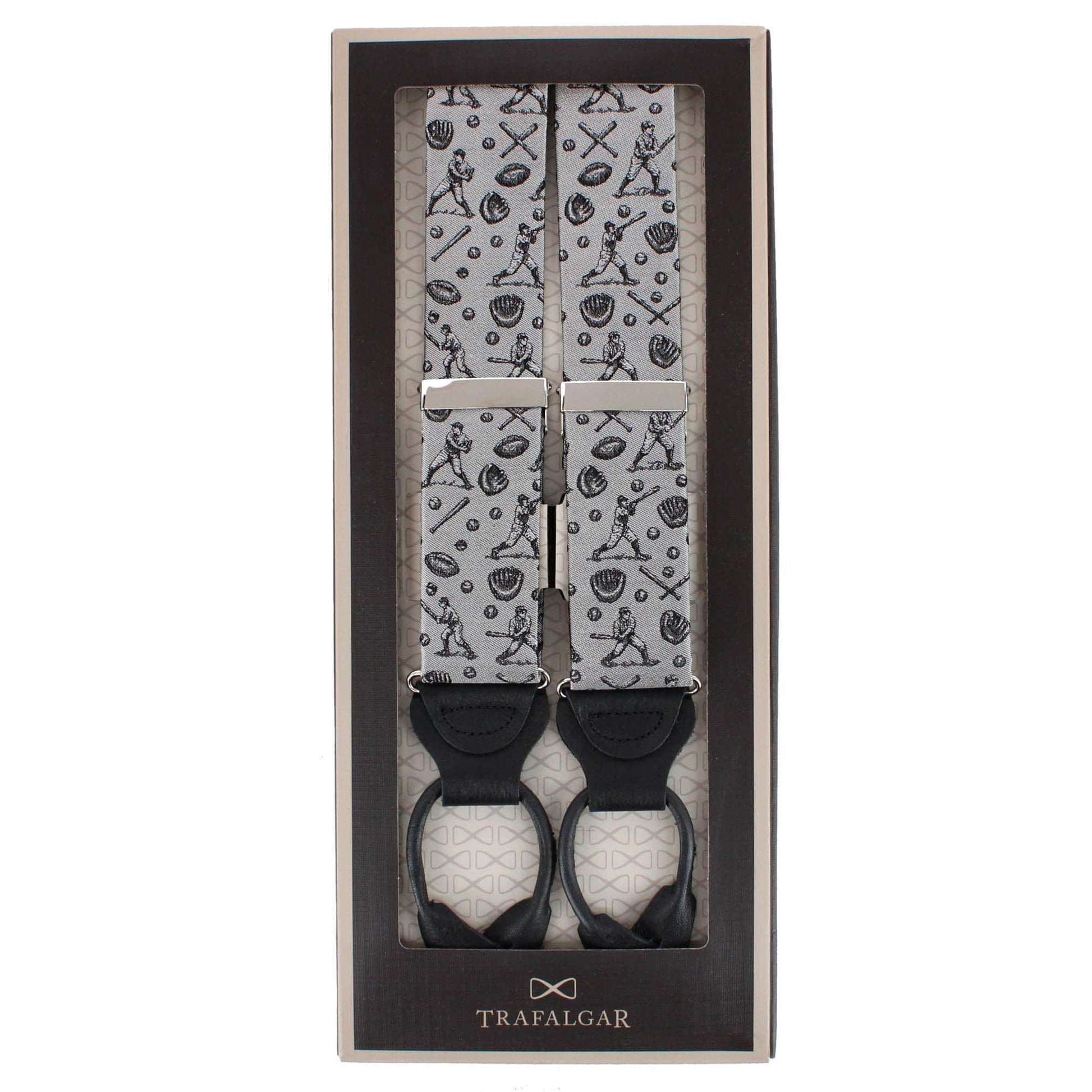 Batter Up Novelty Baseball Silk Button End Braces - Silver
